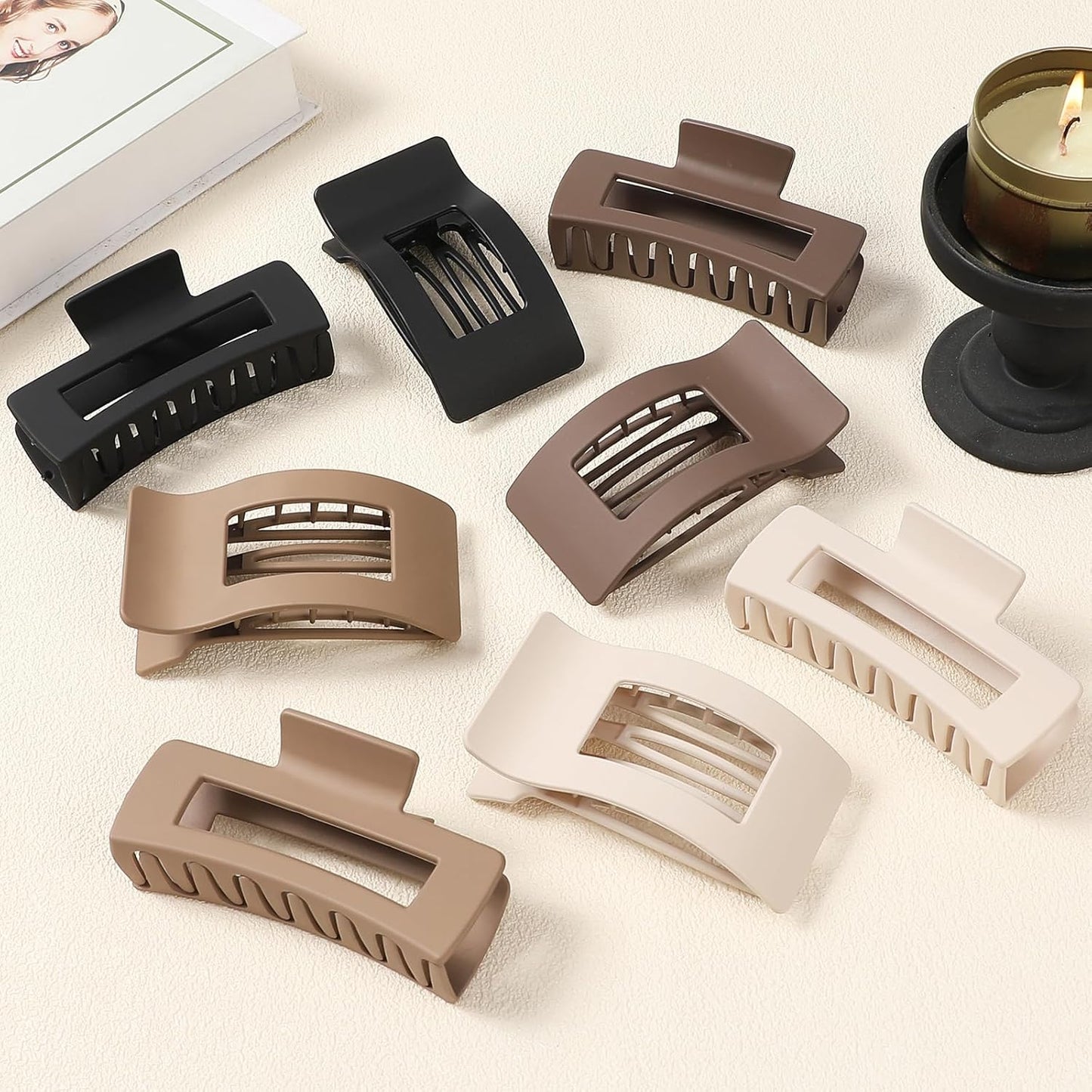 Hair Clips for Women - 8 Pack Large Matte No-Slip French Claw Clips | Ideal for Thick & Curly Hair (Brown)