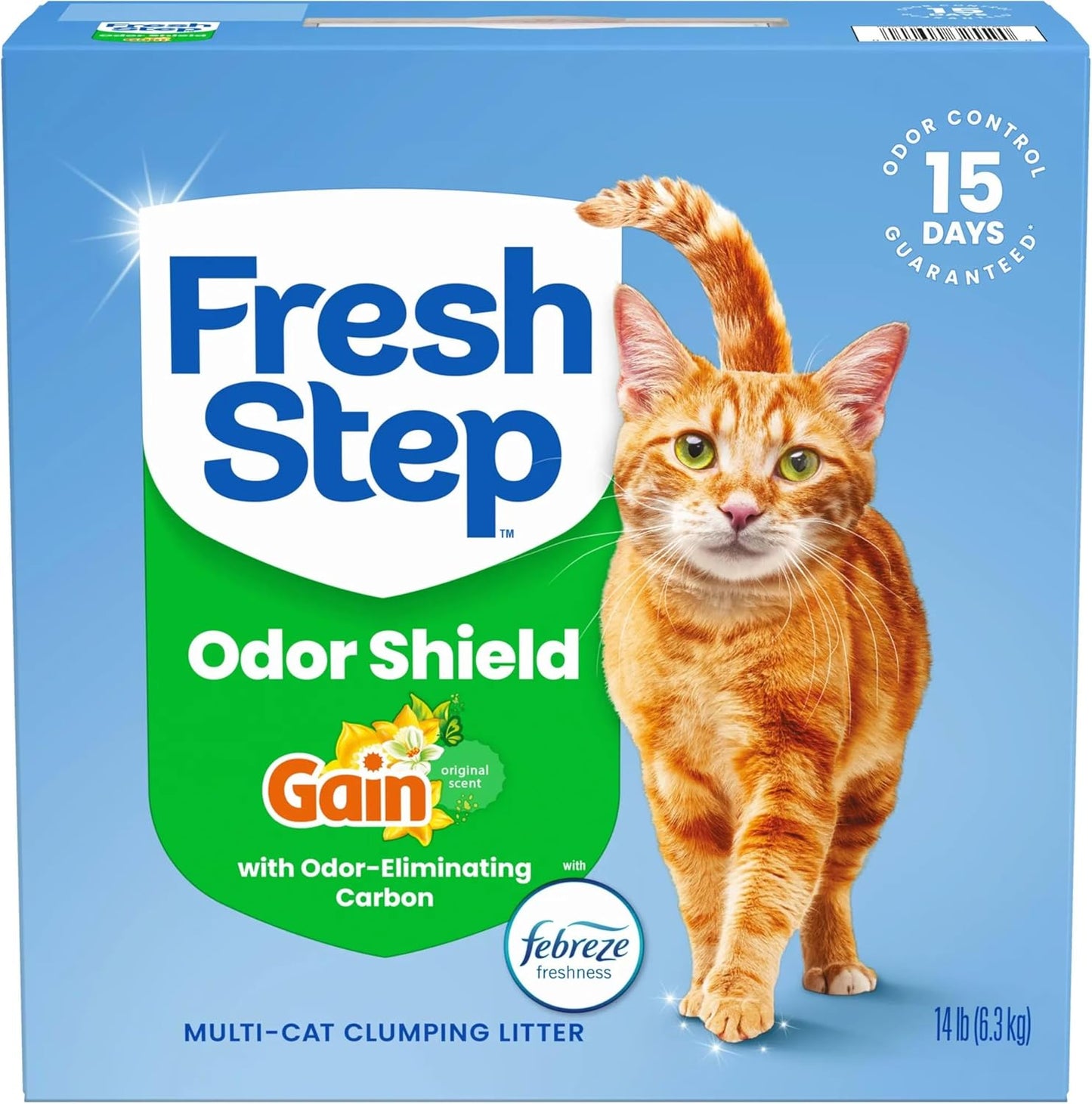 Fresh Step Cat Litter - Odor Shield Multi-Cat Clumping Formula with Febreze Freshness | 14 lb, Low Dust, Ammonia Block Technology