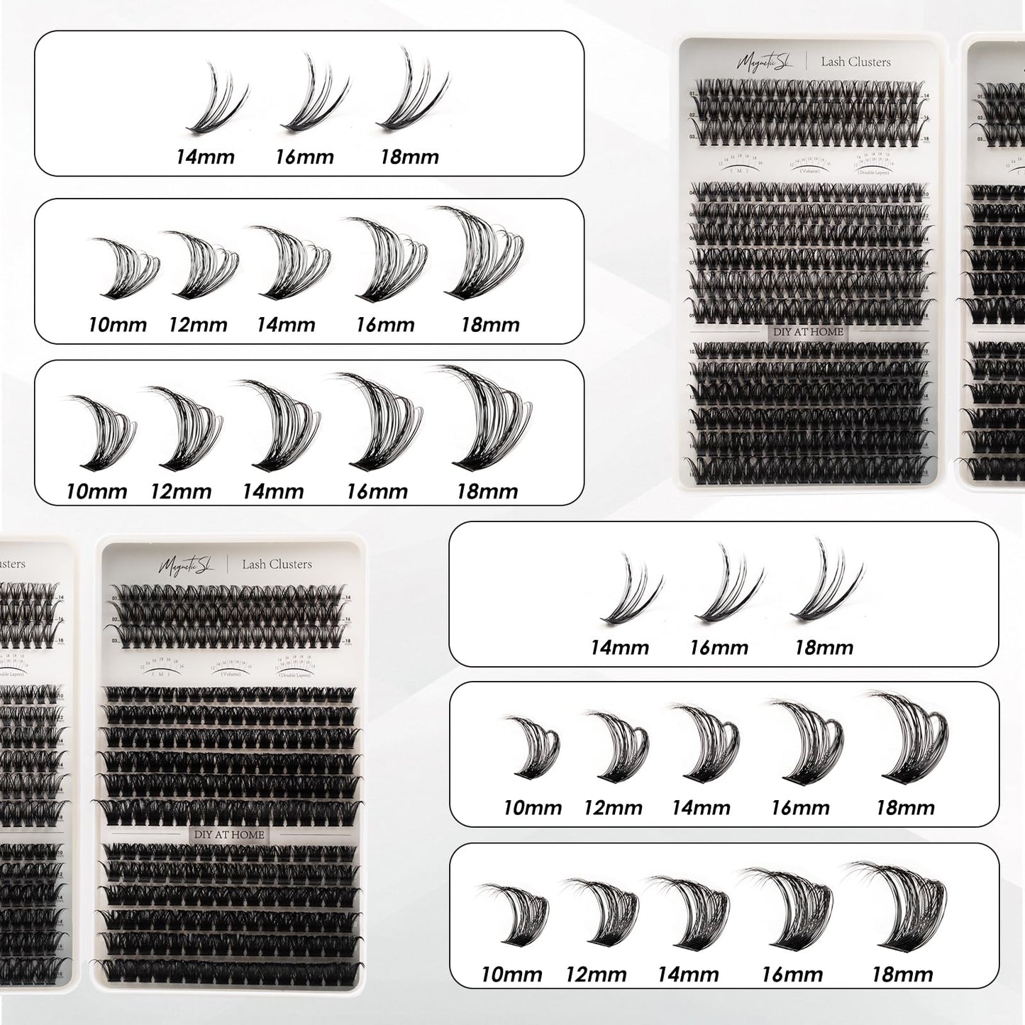 Lash Clusters 564pcs Eyelashes Clusters Extensions Kit DIY Cluster Eyelash Extensions Lash Clusters Kit With Lash Bond and Seal Lash Tweezers 40D+50D+60D+80D+100D+150D