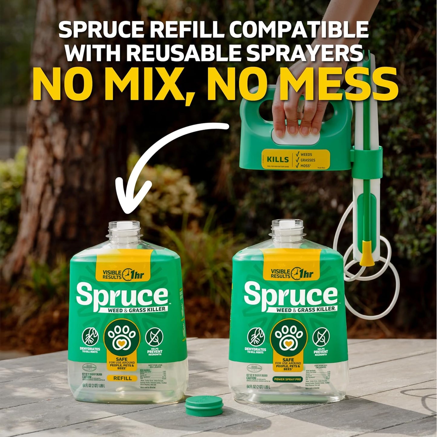 Weed Killer Spray Power Wand Kit - Effective Spot Treatment for Lawns & Gardens | 64 oz with 2 AA Batteries