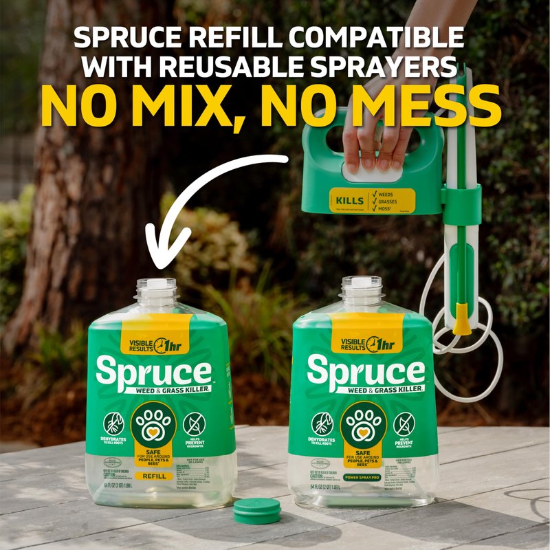 Spruce Weed Killer Spray Power Wand Kit - Weed + Grass Killer₃ Reusable Weed Sprayer, Spot-Treating Kills Weeds in Lawns and Gardens, Additional 2 AA Batteries Included for Continuous Power (64 oz)