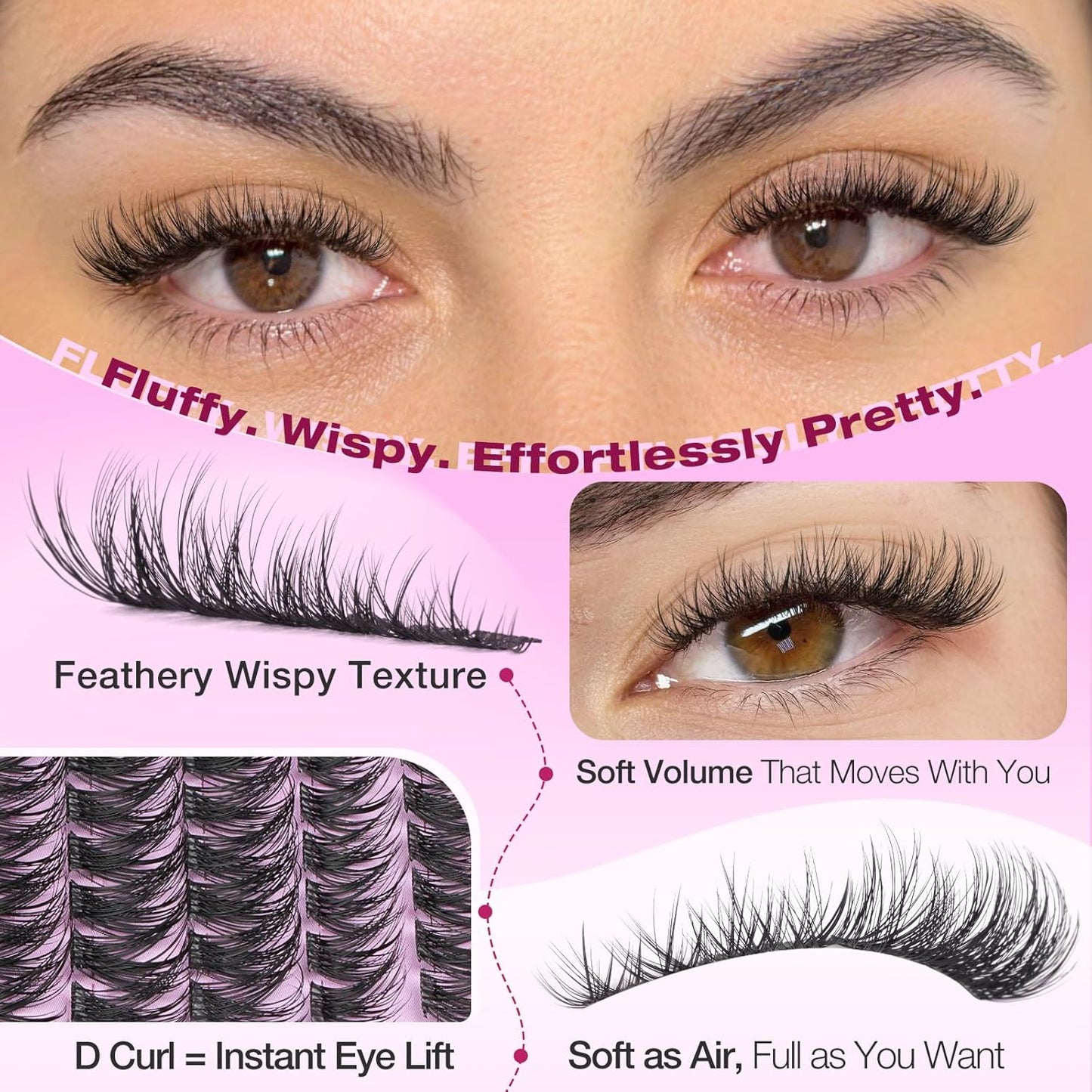 Eyelash Clusters - Wispy Fluffy D Curl Individual Lashes | 216 Pcs, 8-14mm Soft Volume Extensions for Easy DIY at Home