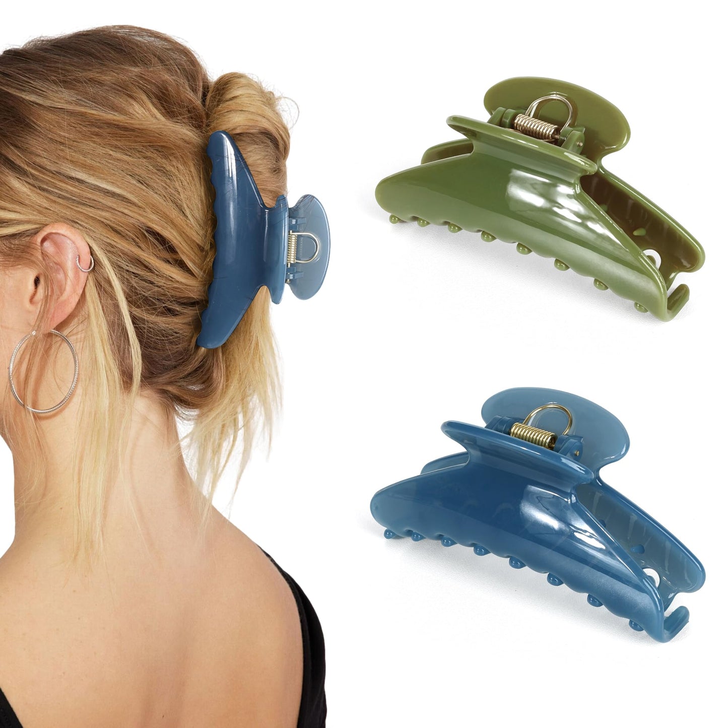 4.2 Inch Large Hair Claw Clips - Non Slip Jaw Clips for Thick Curly Hair, Strong Hold for Active Lifestyles Workout, Yoga, Office 2PCS Set (Green, Blue)