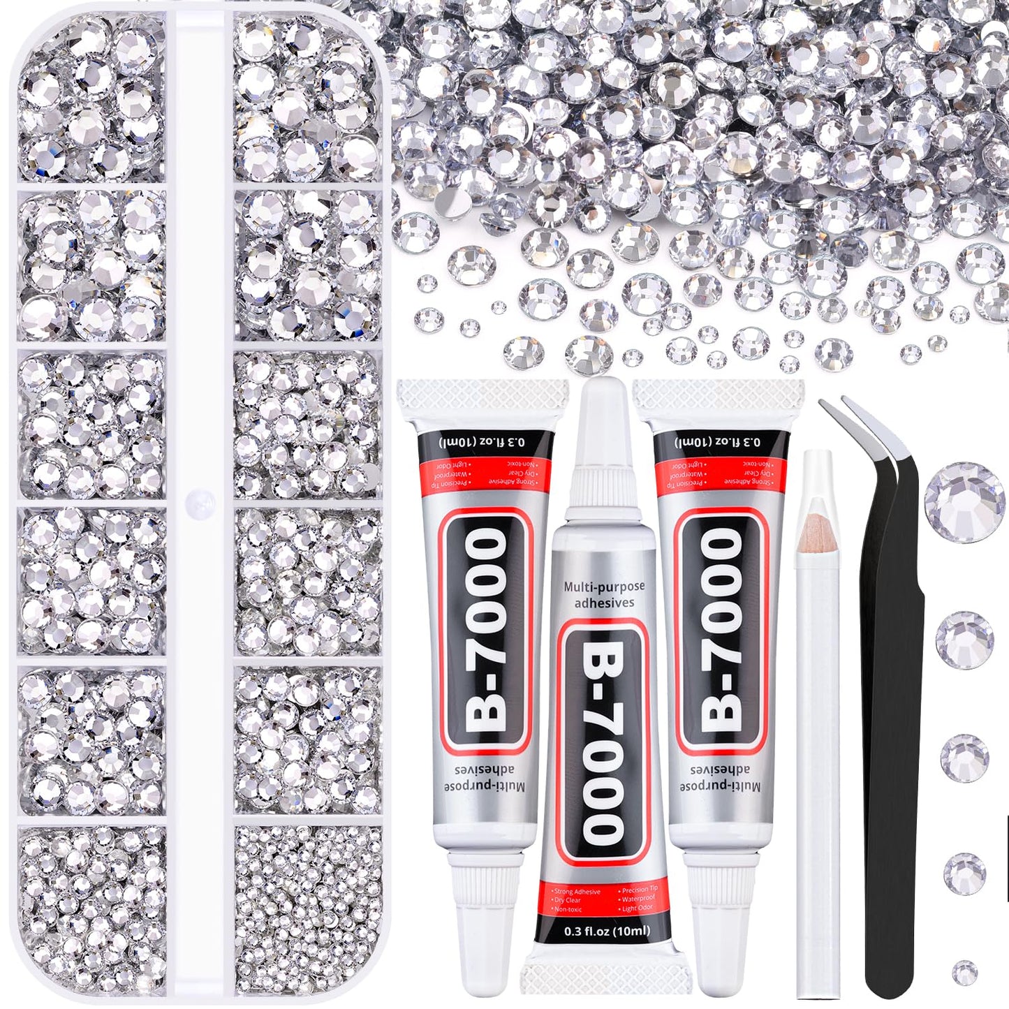 32000 Pcs Black Rhinestones - Flatback Resin Gems for Bedazzling | Jewelry Glue & Tweezers Included