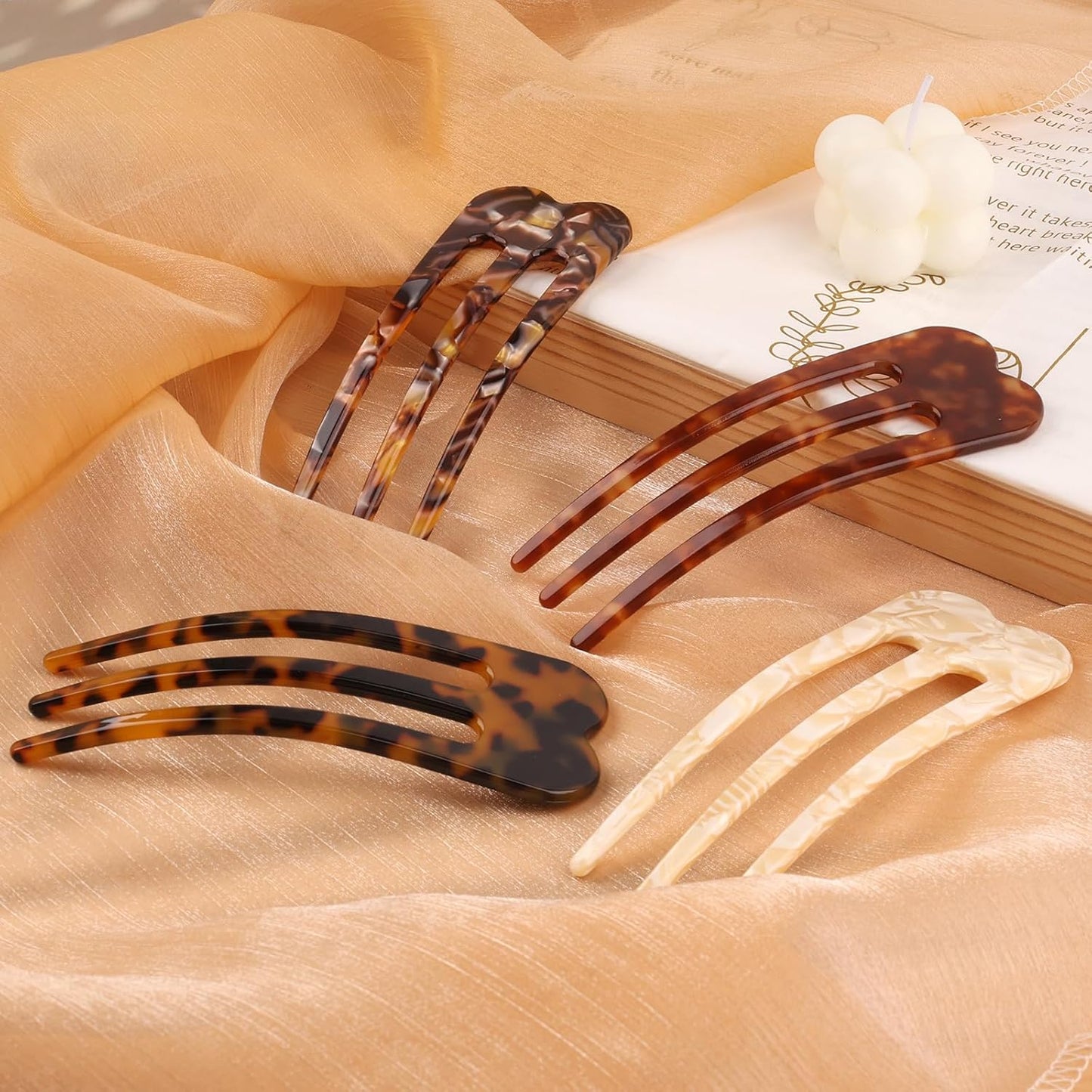 French Hair Pins for Women - 4Pcs U-Shaped Twist Clips | Unique 3-Prong Forks for Fine Hair Buns