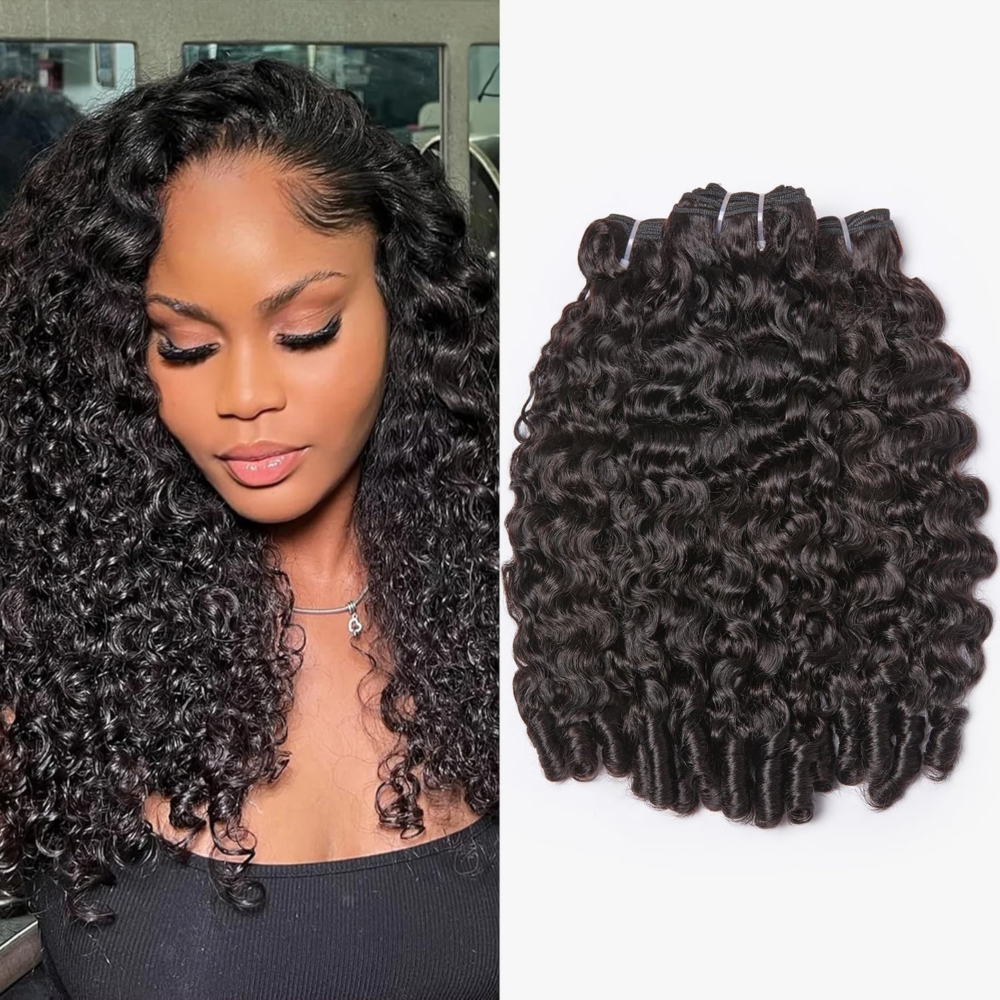 Burmse Curly Bundles - Brazilian Virgin Human Hair | 16-20 Inch Quick Water Wave in Natural Black