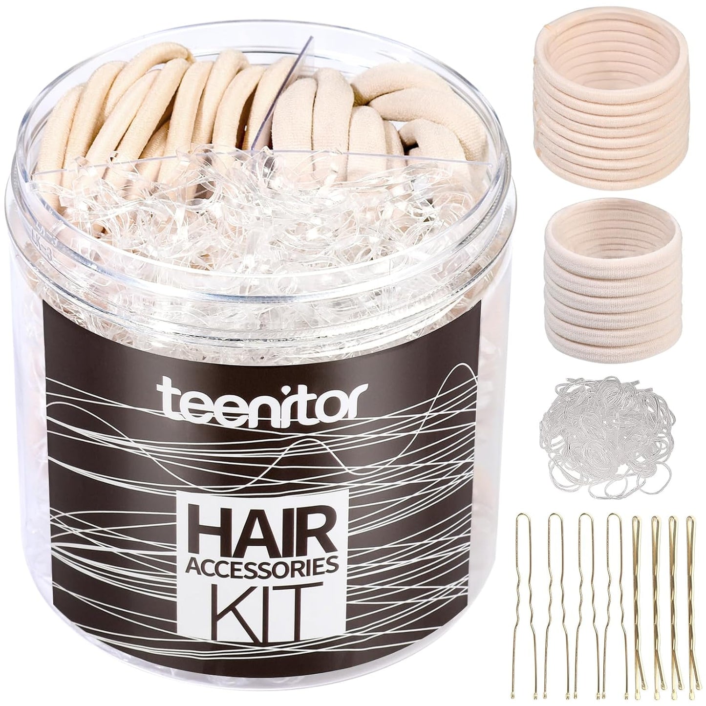 Hair Accessories Kit - 500 Pcs Elastic Bands & Ponytail Holders | Brown