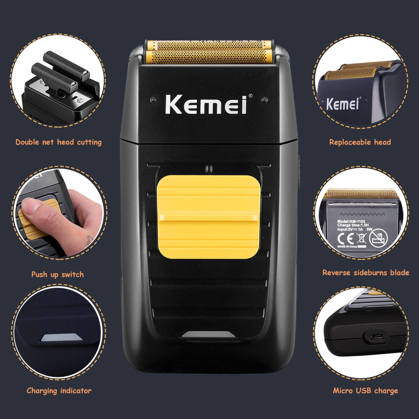 KEMEI Professional Hair Clipper and Trimmers Set, Cordless Barber Clippers, Beard Trimmer, Electric Foil Shaver with Replacement Heads, KM-PG2299, KM-2296, KM-1102