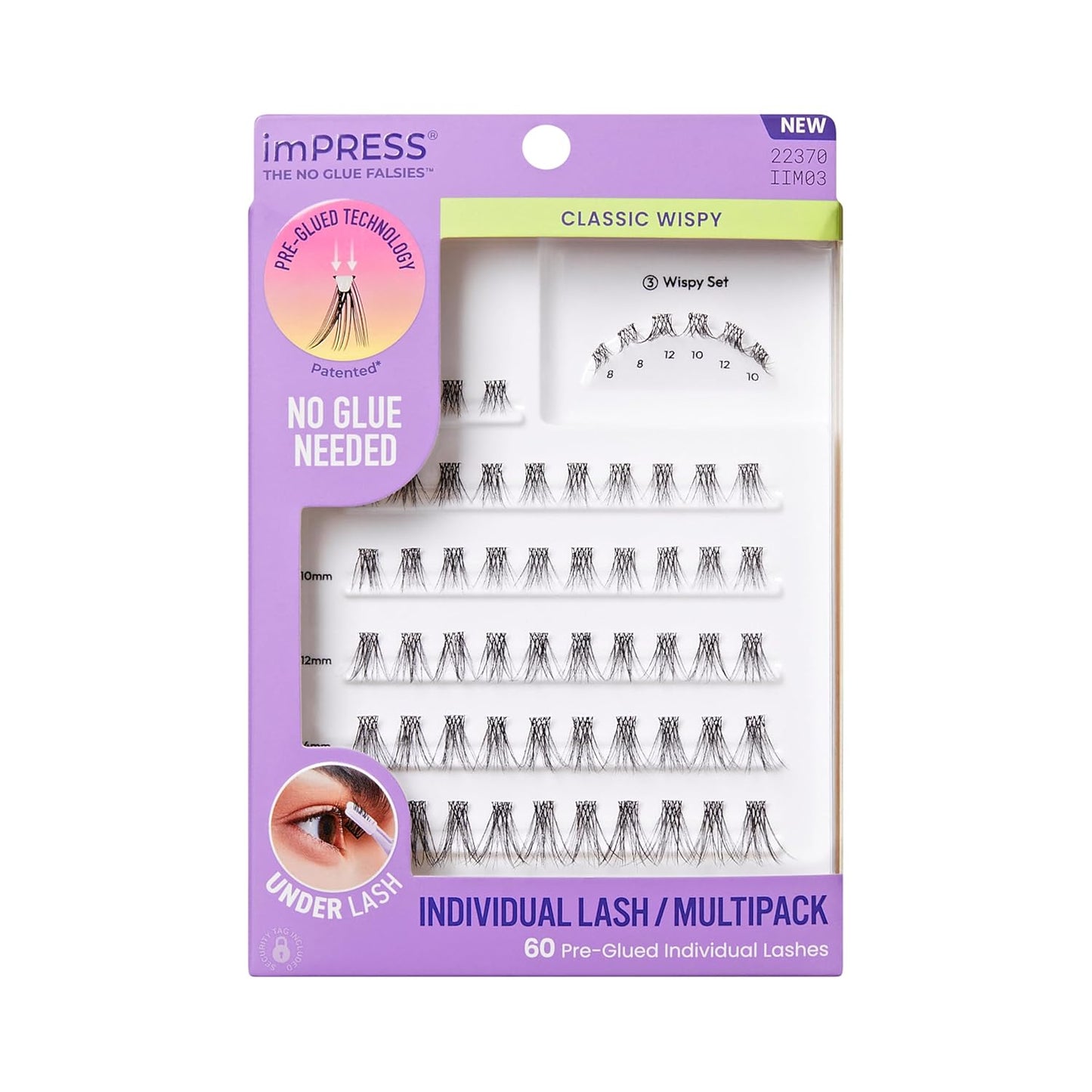 Kiss Impress False Eyelashes - Classic Wispy Lash Clusters, 60 Pre-Glued Lashes | 8mm-16mm, Contact Lens Friendly, Reusable