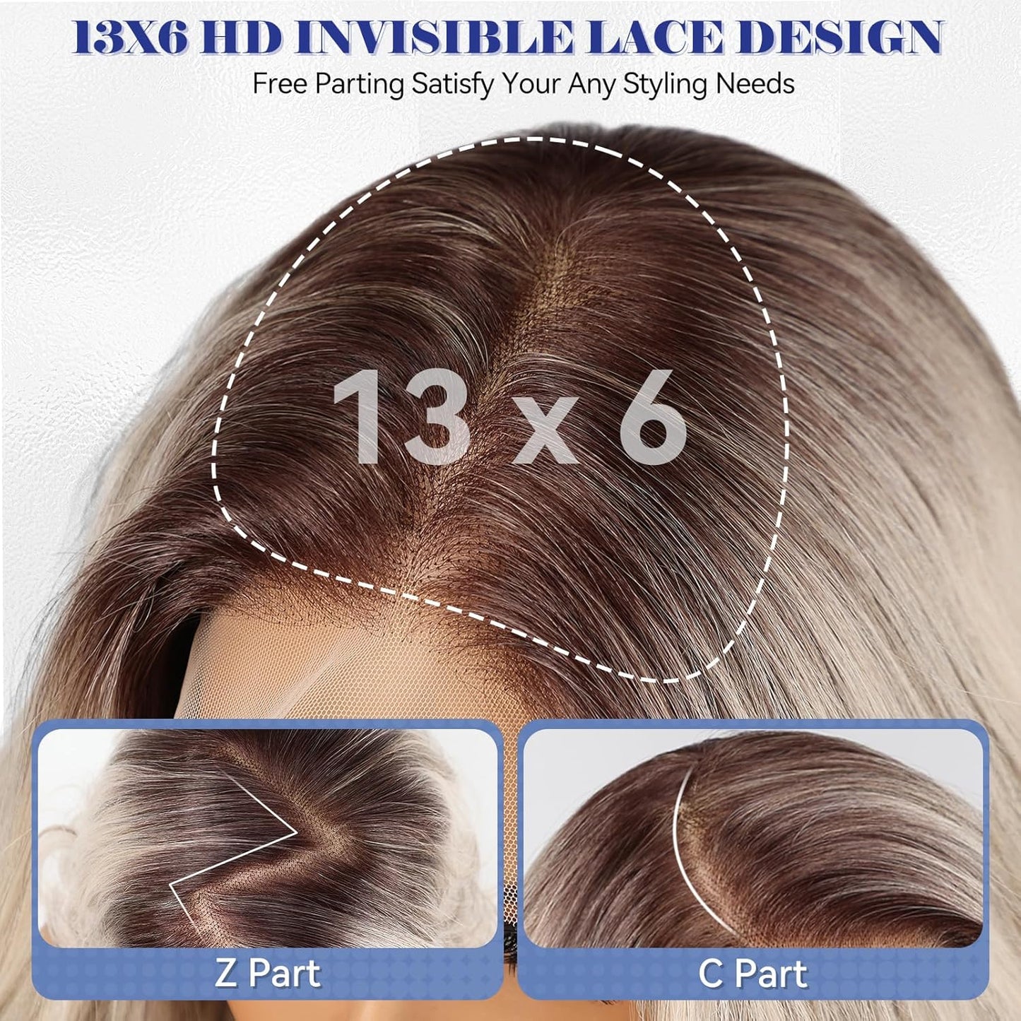 HAIRCUBE 13x6 HD Synthetic Lace Front Wig - 16 Inch Ombre Ash Blonde Curly Hair with Adjustable Cap & Natural Density Hairline