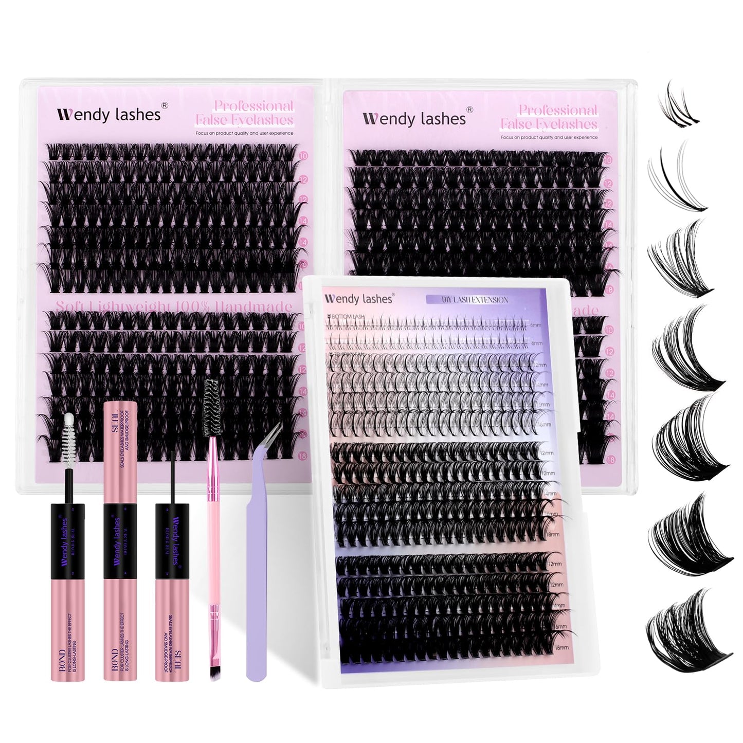 WENDY LASHES Clusters Kit Bottom Lashes 40D-150D D Curl Eyelash Extension