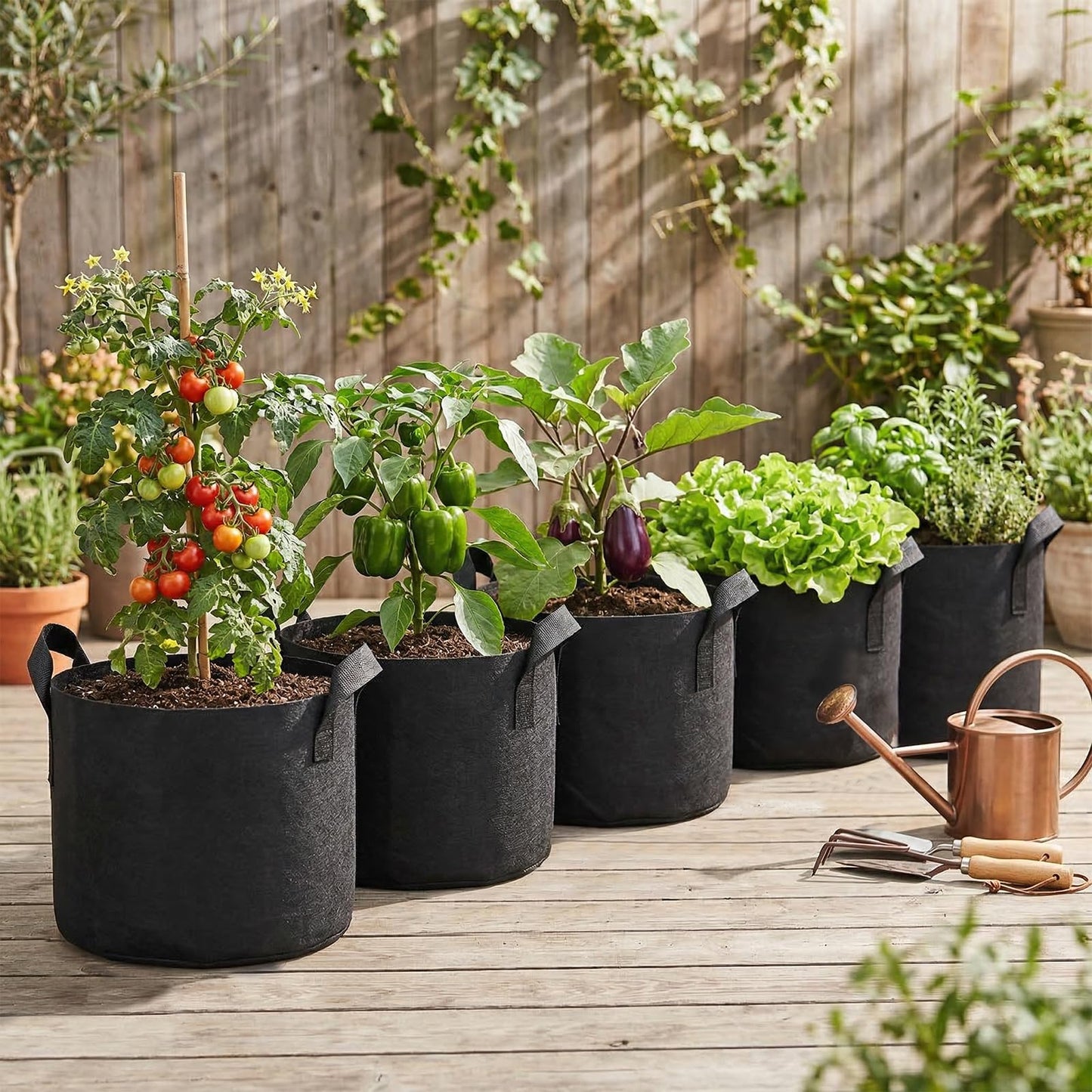 6Pack 5 Gallon Fabric Grow Bags Breathable Nonwoven Aeration Planter Pots with Handles Black