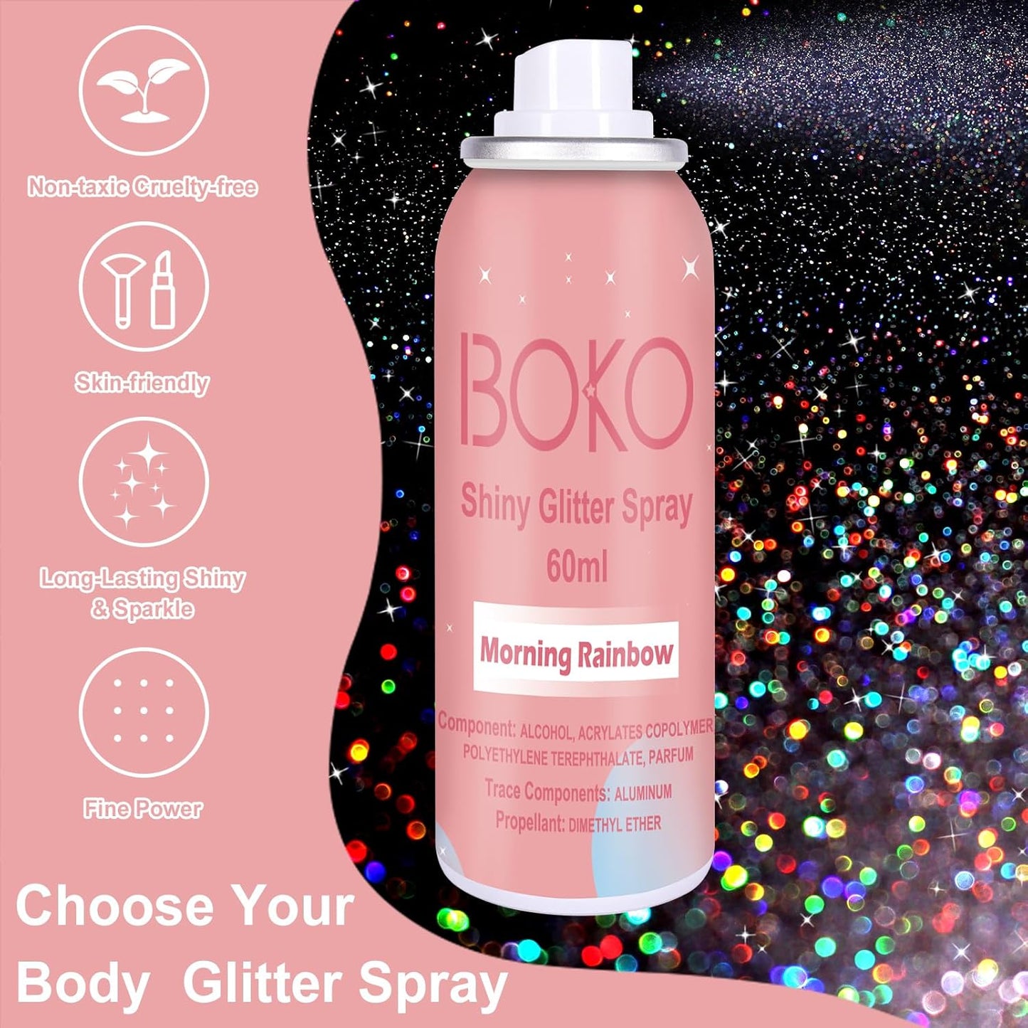 Holographic Silver Body Glitter Spray - Quick-Drying, Long-Lasting 60ML for Hair, Clothes & Festivals | Rave Accessories