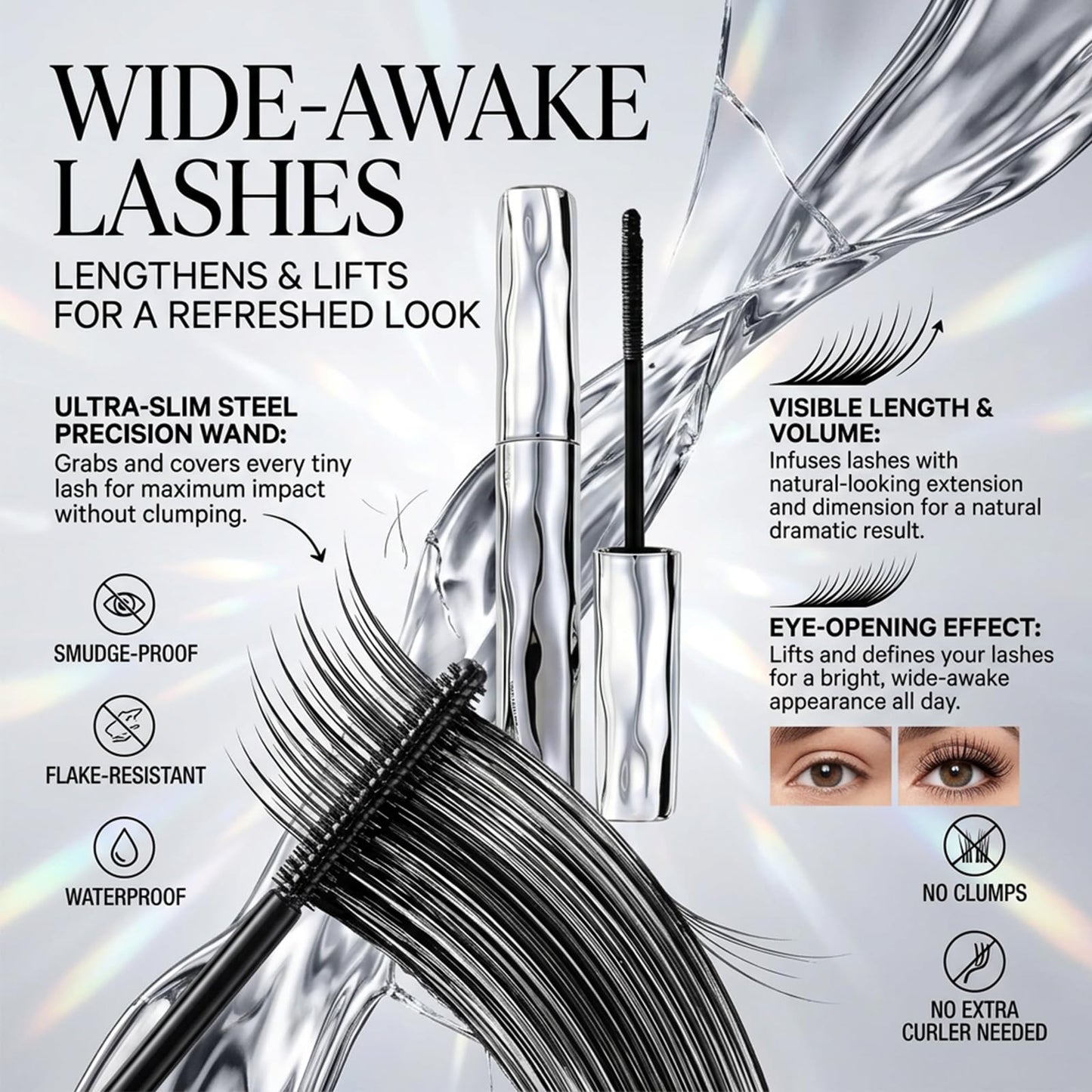 Dulhan Tocosh Waterproof Fiber Mascara, Smudge-Proof & Flake-Resistant Formula, Curling & Lengthening Wand, Volume Without Clumps for Natural Dramatic Lashes (1)