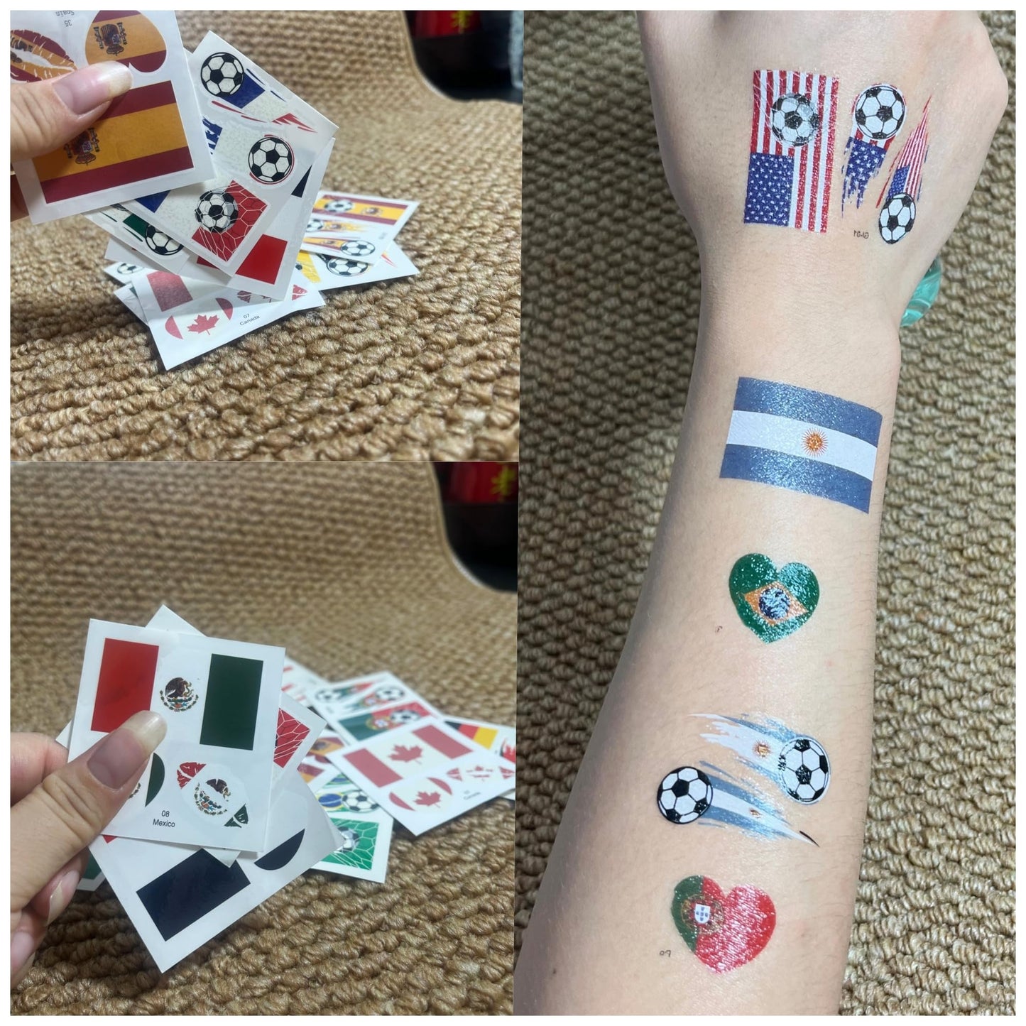 60PCS 20 Sheets World Cup Temporary Tattoo Sticker for Soccer Fans, 10 Country Flags Tattoos Sticker for all Ages Boy Girl Teen, Soccers Party, Game Days, Watch Parties, Waterproof Sweat Proof Vinyl