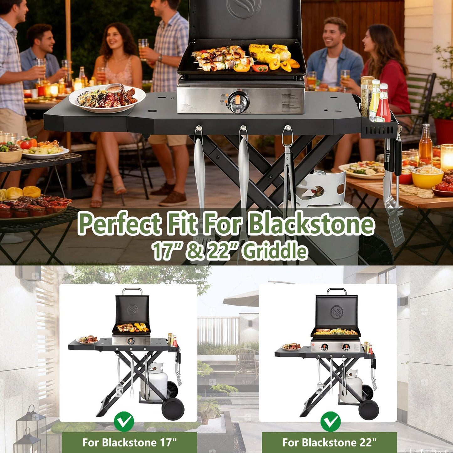 Barbqtime Portable Grill Cart for Blackstone 17" & 22" Griddle, Foldable Grill Table with Propane Tank Holder, Outdoor Portable BBQ Grill Stand for Backyard, Camping, Tailgating