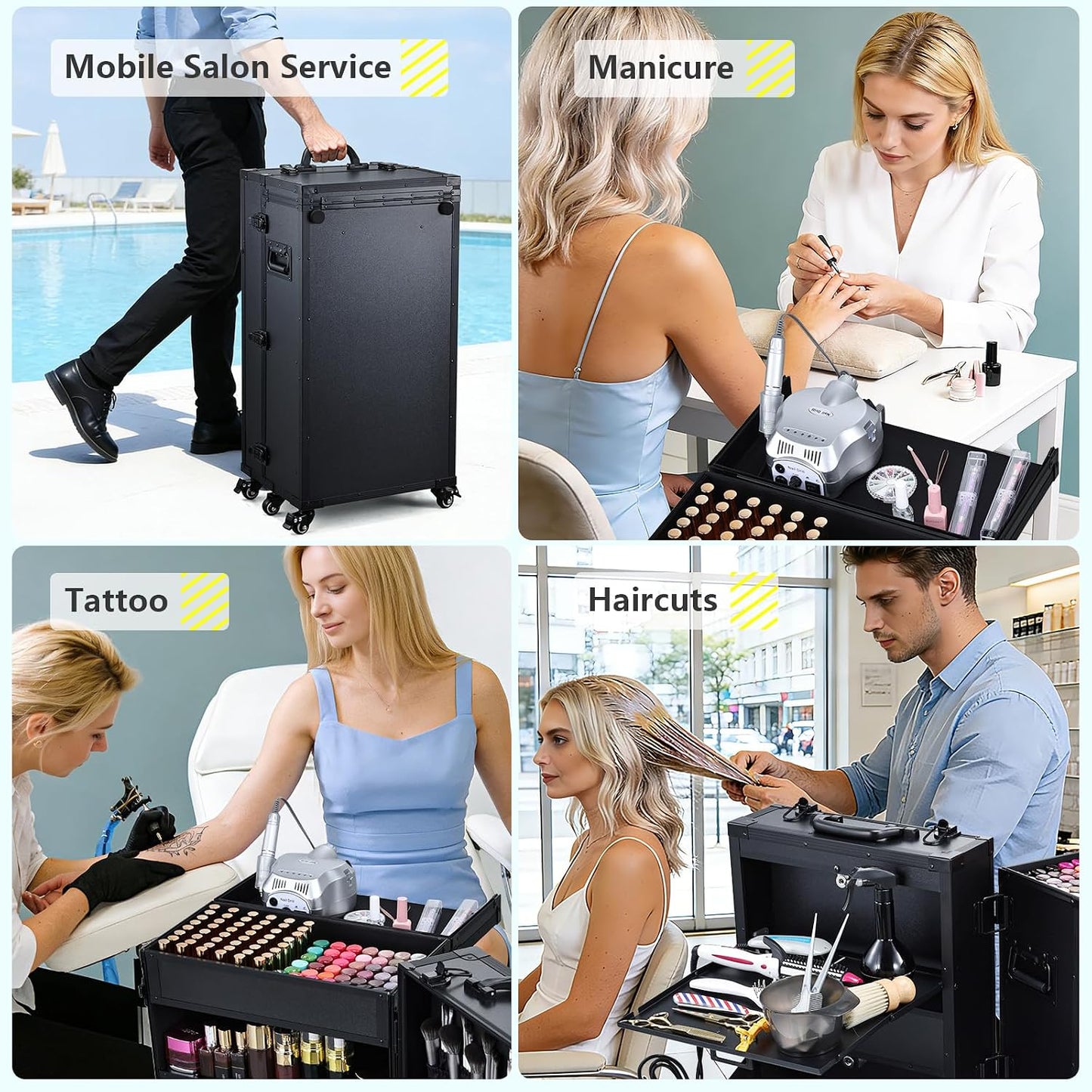 Mobile Nail Tech Station - Rolling Makeup Case with Drawers | Lockable Nail Travel Cart for Cosmetology & Tattoo Work