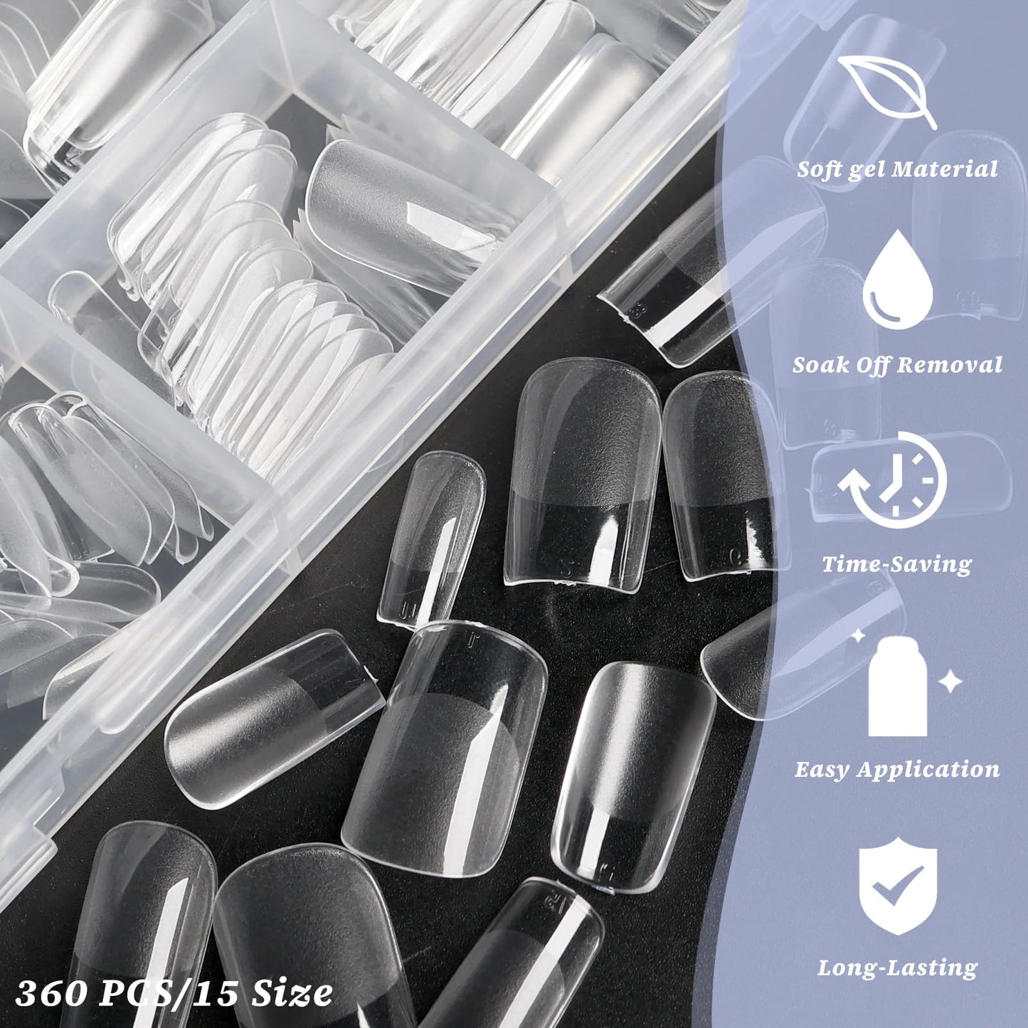 360pc Short Square Nail Tips, Soft Gel Nail Tip Square Fake Nails Artificial Fingernail, 15 Sizes Full Cover Clear Press on Nail Short Acrylic Nails Tips for Gel Nail Extension, Press Nails Making