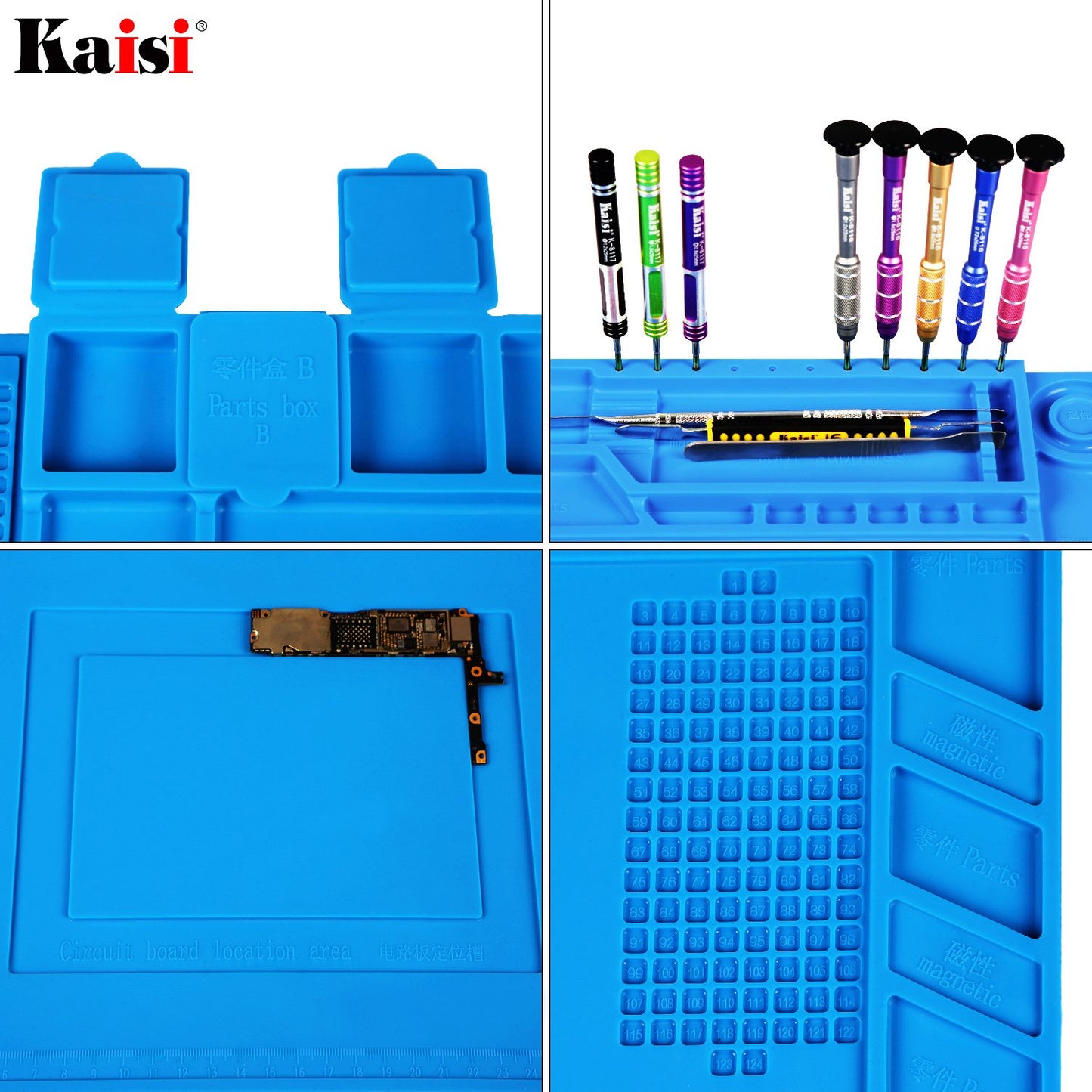 Kaisi Heat Insulation Silicone Repair Mat with Scale Ruler and Screw Position for Soldering Iron, Phone and Computer Repair Size:17.7 x 11.8 Inches