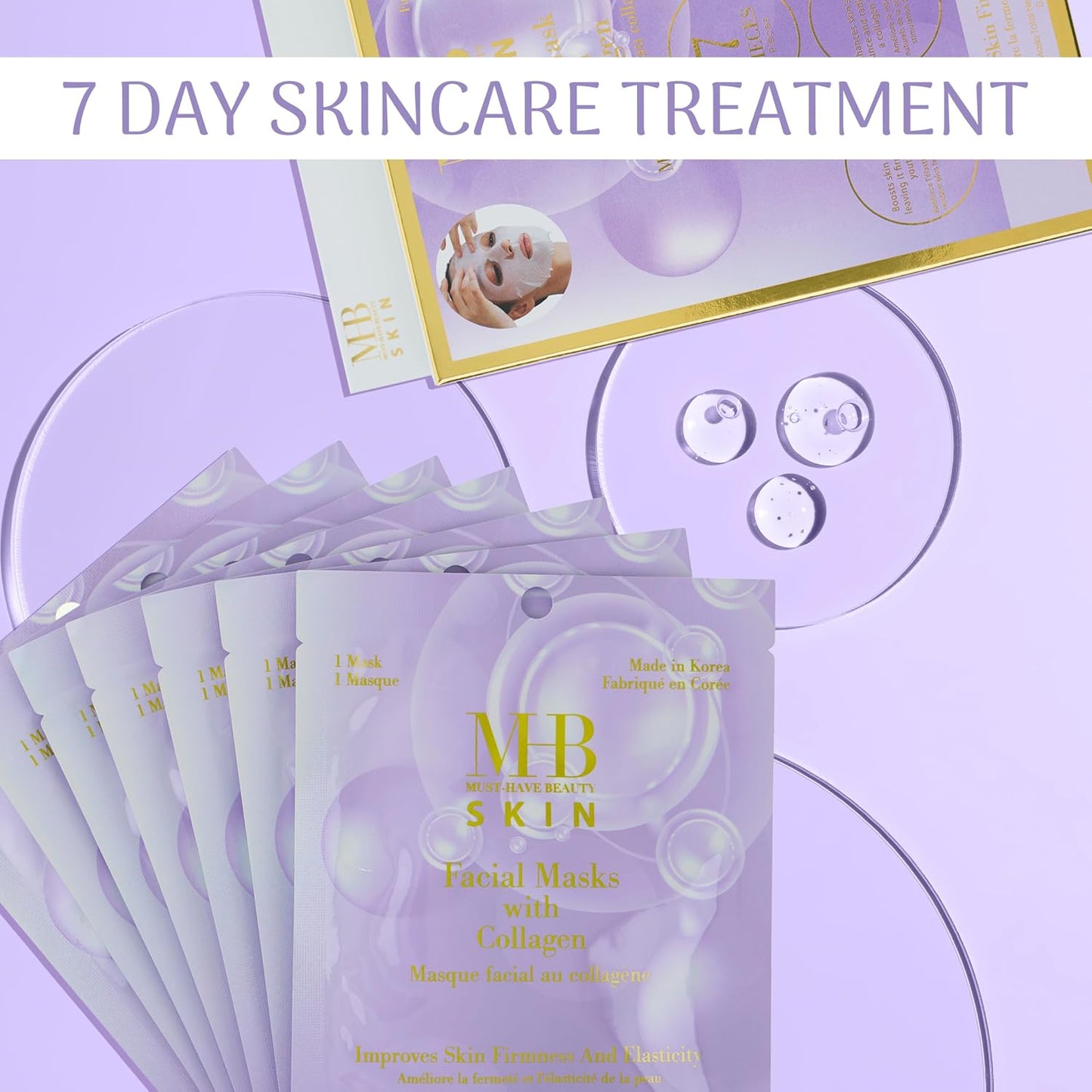 Collagen Sheet Mask Set - 7pc Firming Facial Masks | Hydrolyzed Collagen for Youthful Skin | Korean Skincare