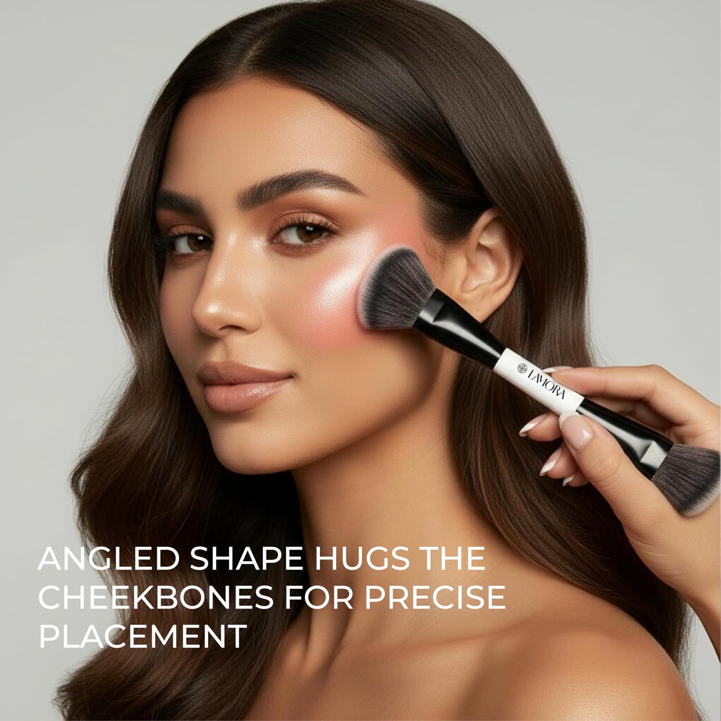 Lamora Liquid Bronzer + Contour Foundation Dual-Ended Makeup Brush - Full Face Duo Makeup Kabuki Brush for Cream or Liquid Blush Concealer Highlighter - Vegan, Cruelty-Free & Synthetic Bristles