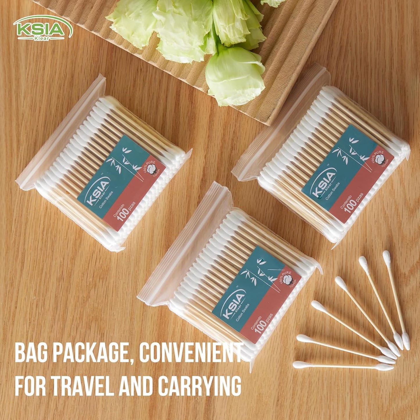 Klear Cotton Swabs - 500 Count Double Tipped Buds for Ears & Makeup | Strong Wooden Sticks, 5 Bags