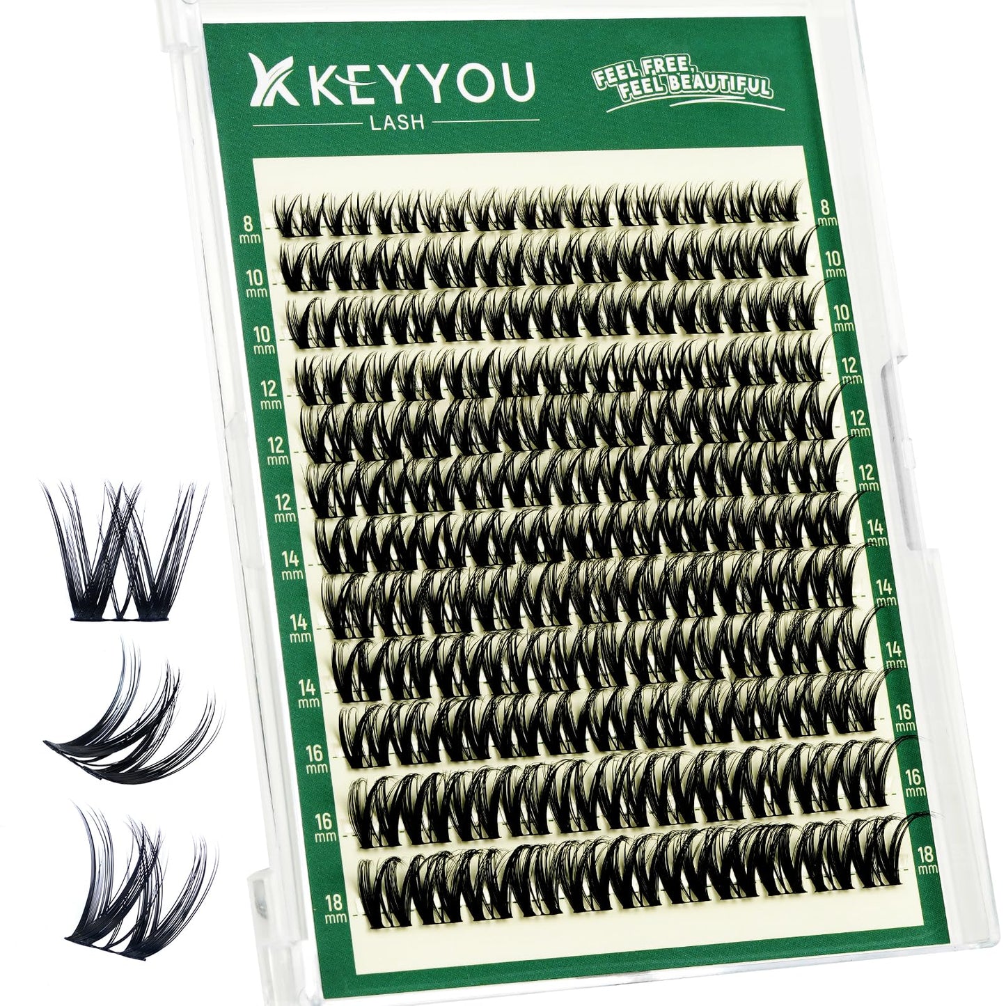KEYYOU Flora Lash Clusters Flaunt Eyelash Clusters D Curl Cluster Eyelash Extensions 8-18mix False Eyelashes 132pcs Classic Wispy Natural Lash Cluster with Spikes（F01）