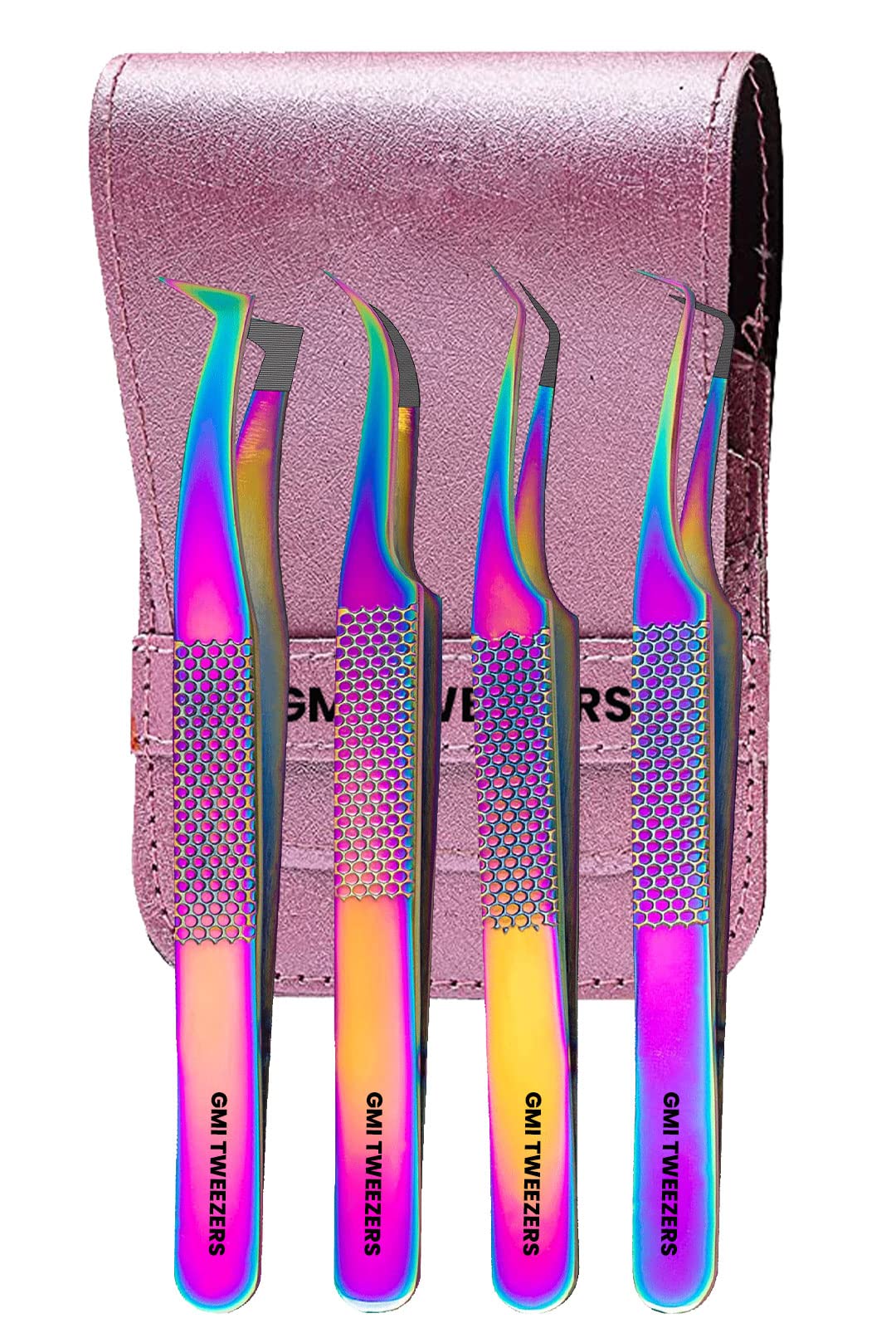 Fiber Tip Lash Tweezers- Pack of 4 Eyelash Extension Tweezers Professional- Lash Tweezers.