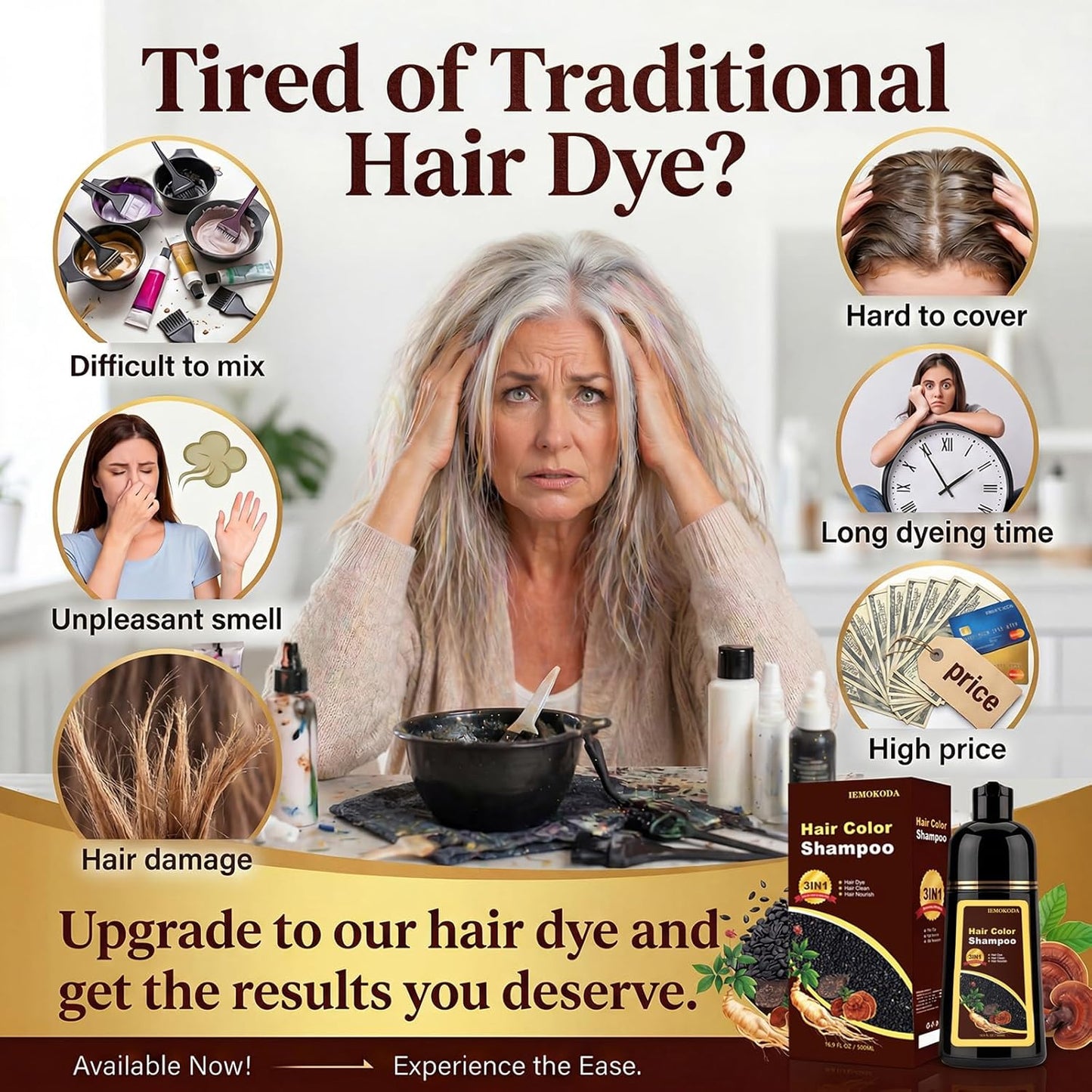 Dark Coffee Hair Dye Shampoo - 3 in 1 Gray Coverage | Long-Lasting Natural Color, Herbal Ingredients, 500ml
