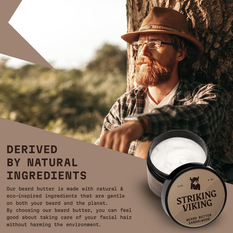 Striking Viking Sandalwood Beard Softener for Men - Non-Greasy Cream Formula With Natural Ingredients for Hydrated and Refreshing Beards (4oz)