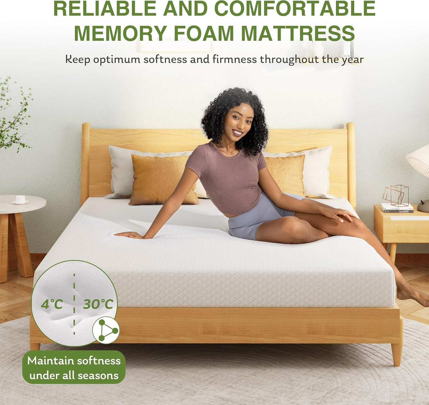 EGOHOME 6-Inch Twin Mattress for Kids - Memory Foam with Cooling Green Tea Gel | Medium Firm Support, 75''L x 38''W, White