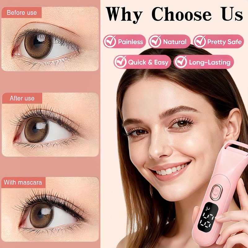 Heated Eyelash Curlers, Rechargeable Electric Eyelash Curler with Dual-Arc Design & 3 Adjustable Temperature - Safe Gentle Heated Lash Curler for Natural Curl Perfect Fit for Women(Pink B)