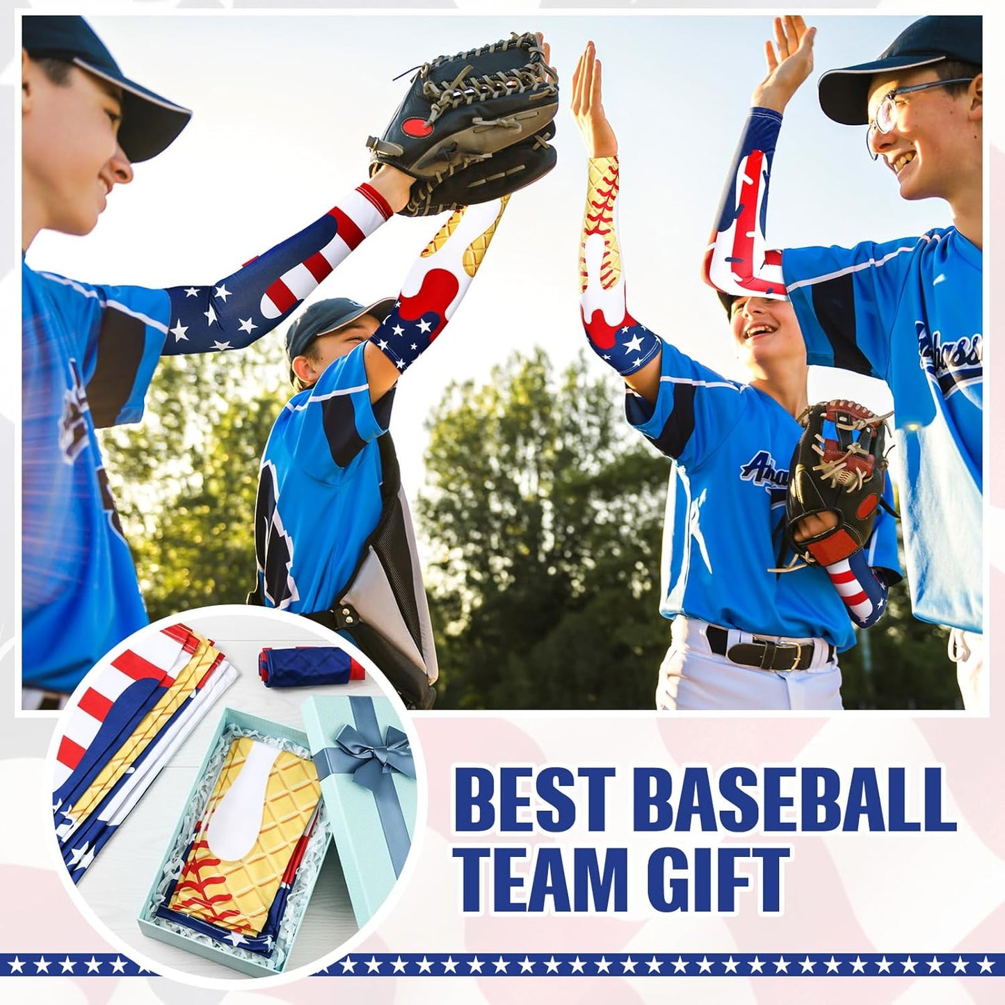 Ice Cream Drip Baseball Arm Sleeves - Youth Sun Protection | 6 Pairs, American Flag Design