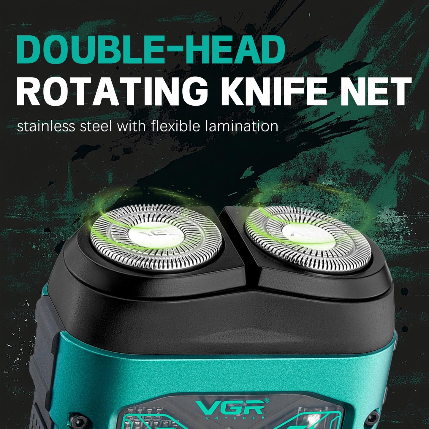 VGR 344 Mini Electric Shaver - USB Rechargeable Dual-Ring Rotary Razor, Portable IPX6 Wet/Dry Waterproof Face Shavers for Men, 8000 RPM Travel Electric Razor with Magnetic Cutter, Green