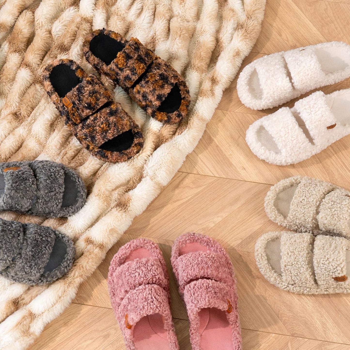 Fuzzy Open-Toe Slippers for Women - Soft Comfy Memory Foam Indoor House Shoes | Cozy Comfort