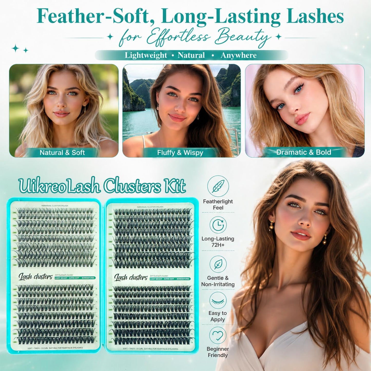 Lash Clusters, 640 Pcs Eyelashes Lash Clusters D Curl 9-16mm, Individual Fluffy False Eyelashes Extensions with Tools, Perfect for Daily Wear and Dating (30D+40D+50D+60D)