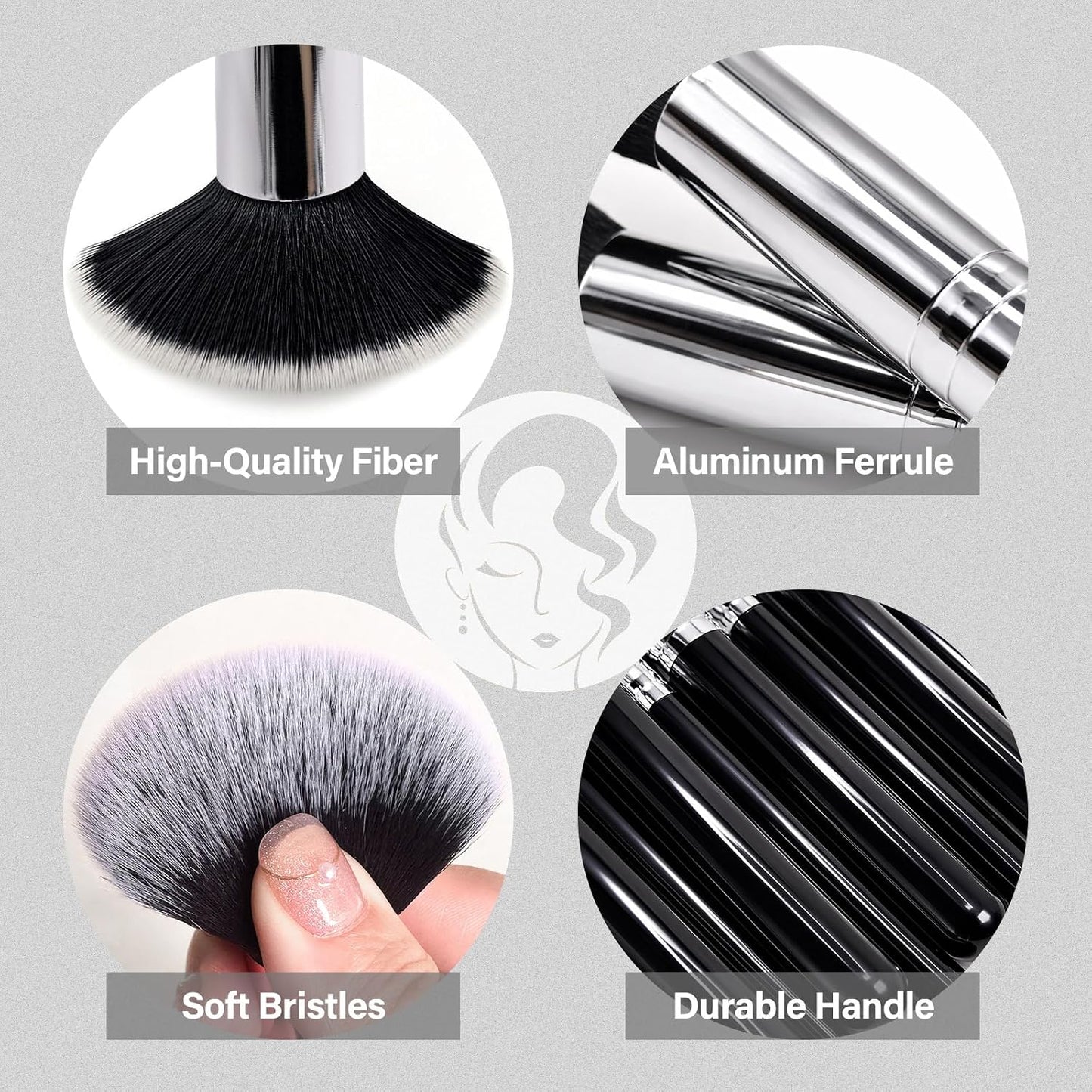 Professional Makeup Brushes Set - 25 Pcs Kit with Foundation, Blush, Eyeshadow Brushes & Sponges | Black