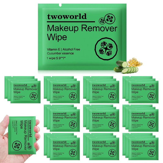 Makeup Remover Wipes - Gentle Travel Cleansing Wipes for Face | Individually Wrapped, Cucumber Scent, Pack of 50