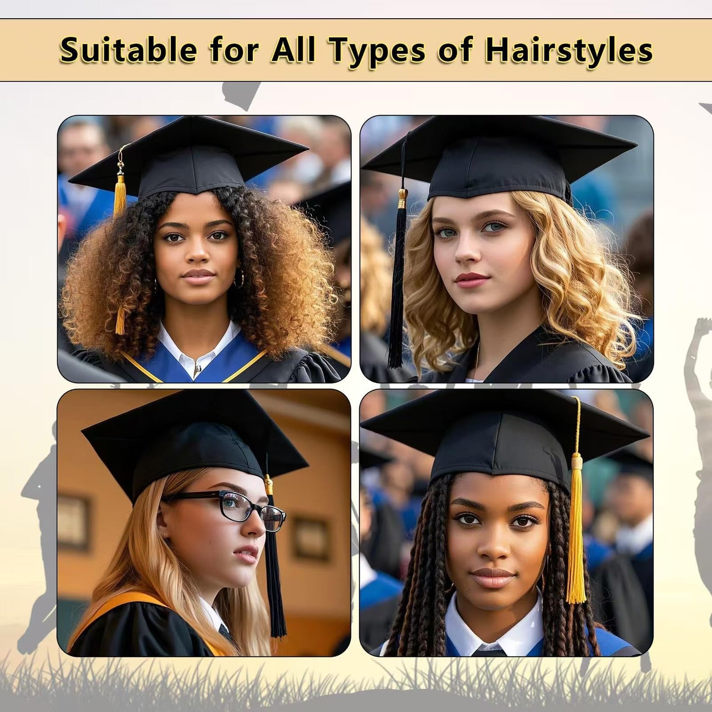 Tryly 2 Pack Graduation Cap Headband Insert, Anti-Slip Stabilizer, Eyeglasses Compatible, Graduation Gift for Graduates (Black 2pcs)