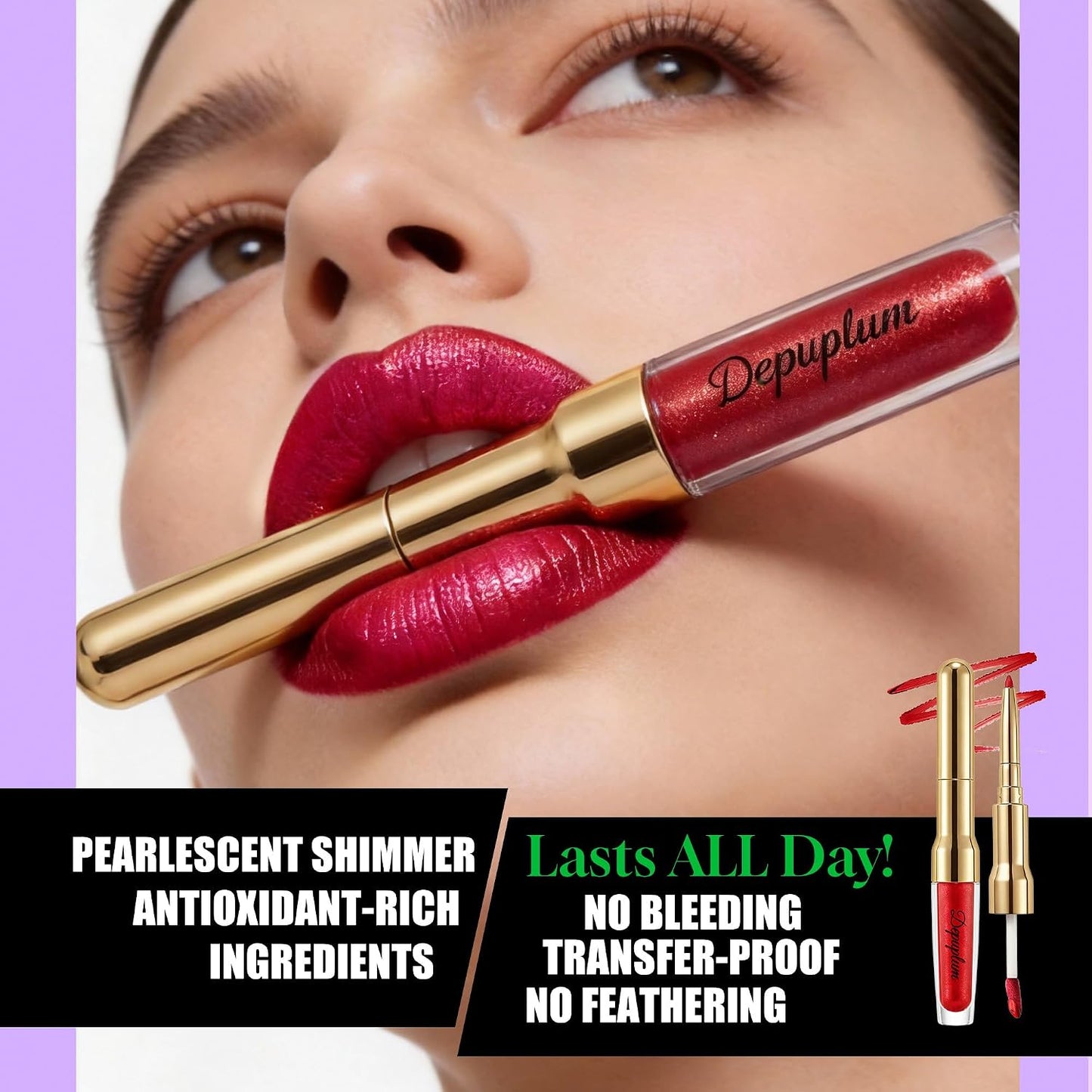 Pink Metallic Lipstick & Lip Liner Combo - Waterproof, Smudgeproof Shimmer Finish | Long Lasting Nude (GB24 Mauve Babe)