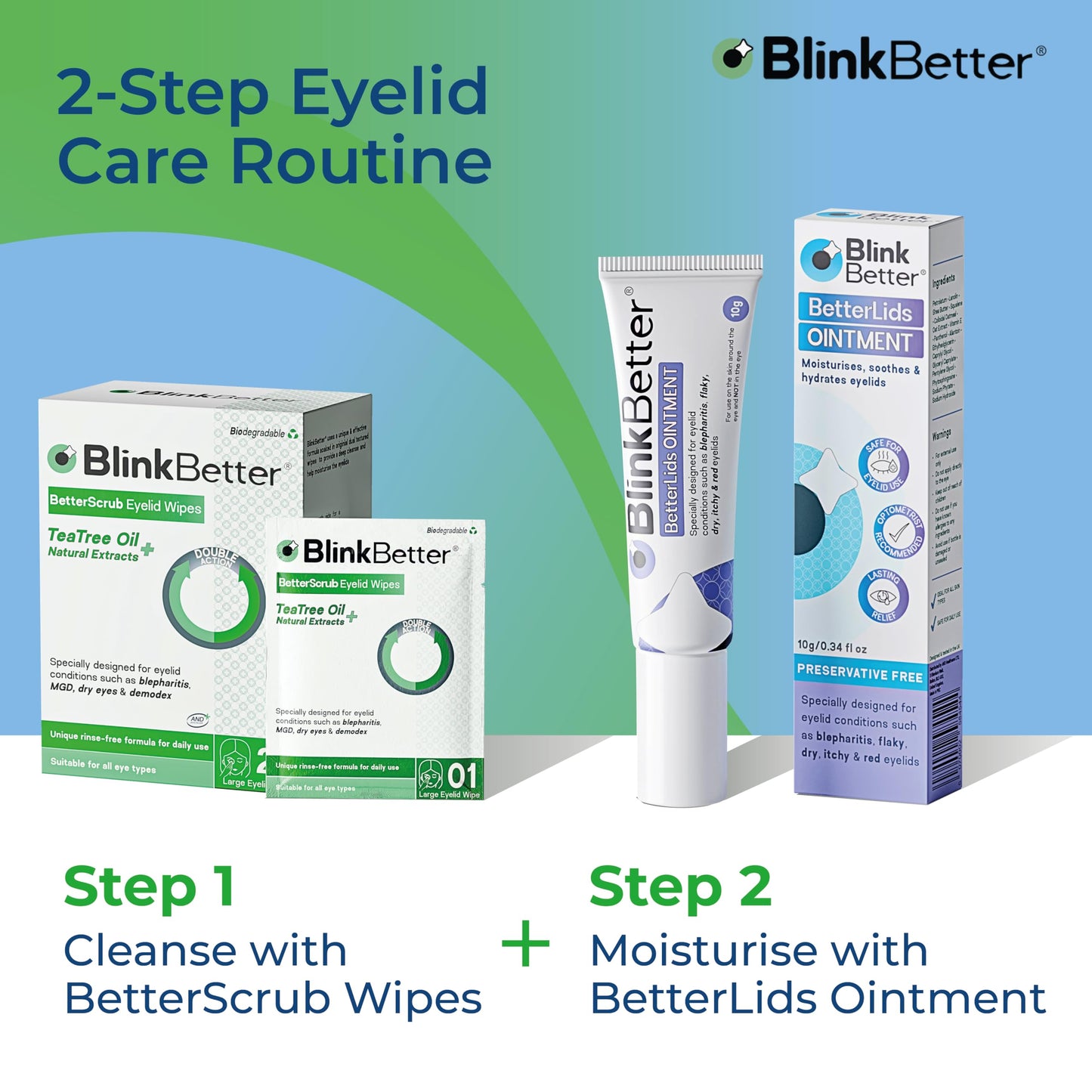 BlinkBetter Tea Tree Oil Eyelid Wipes- 60 (Pack of 3) Natural Blepharitis, MGD & Dry Eye Relief Wipes | Cleansing, Soothing, Dual-Textured, Triple Moisture Formula | Biodegradable & Gentle