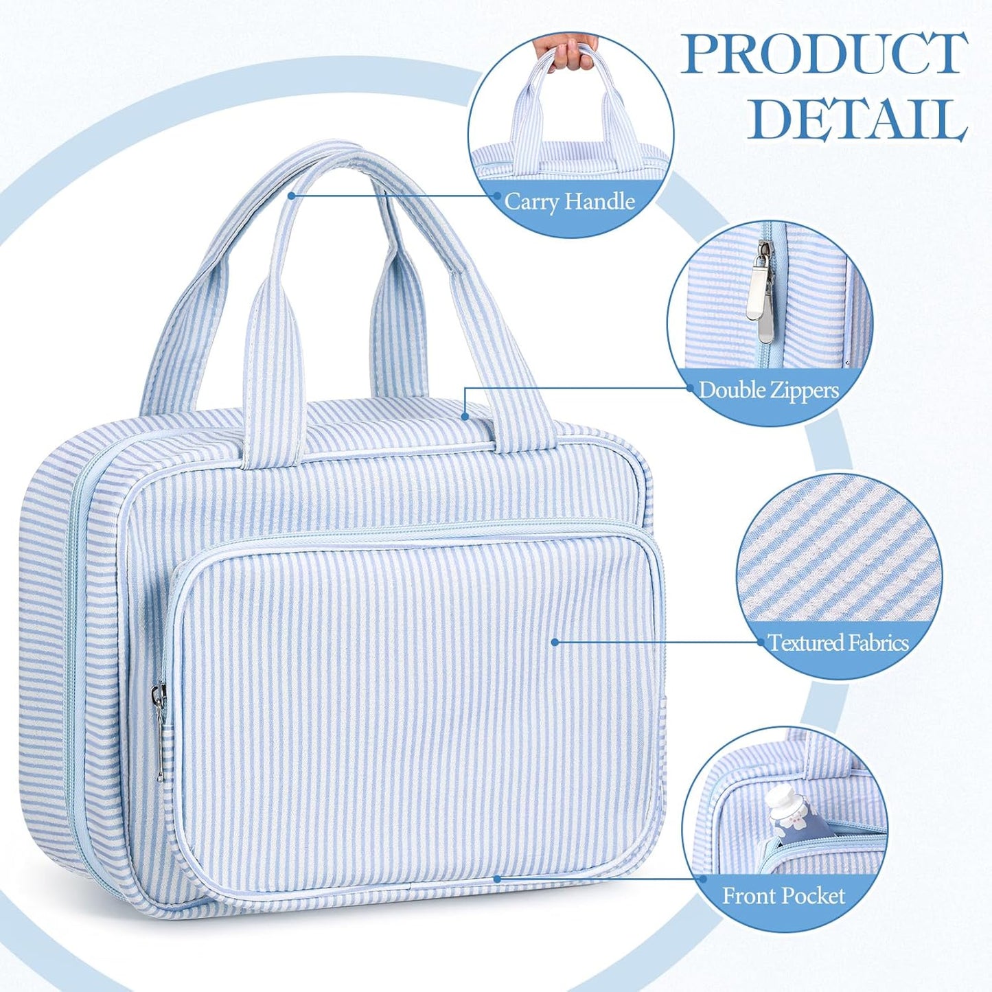 Huhumy Hanging Toiletry Bag - Travel Cosmetic Organizer with Detachable Pouch | Blue