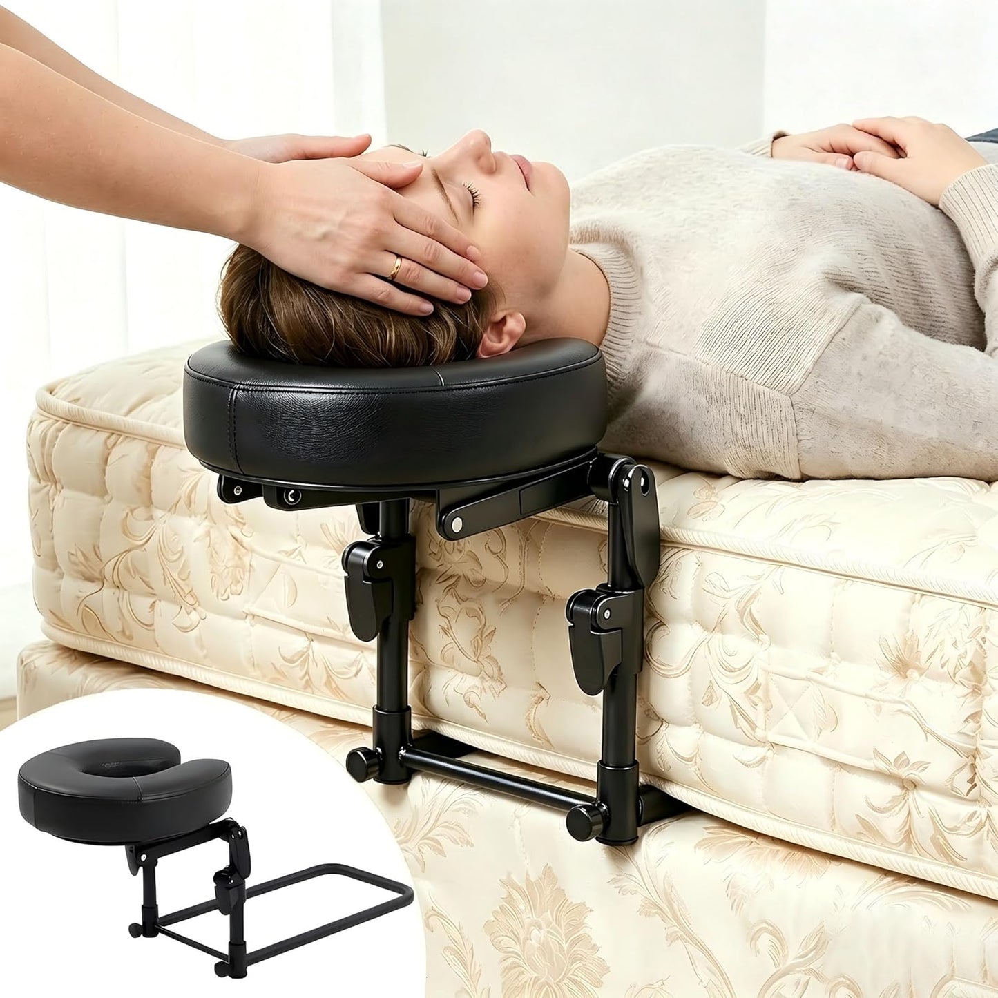 Massage Headrest for Bed - Adjustable 18" SPA Face Cradle Cushion | Home Salon Support (Black)