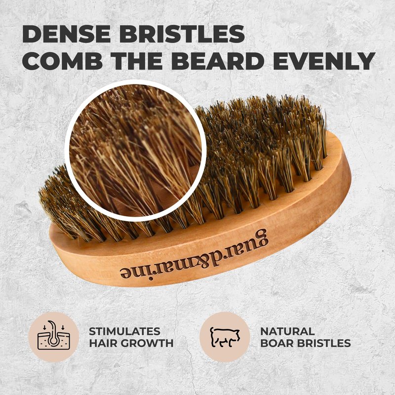 GUARD&MARINE Beard Brush & Comb Set - Natural Boar Bristle Wooden Brush & Beechwood Comb Kit for Men's Beard and Mustache Care and Shaping (Brown)
