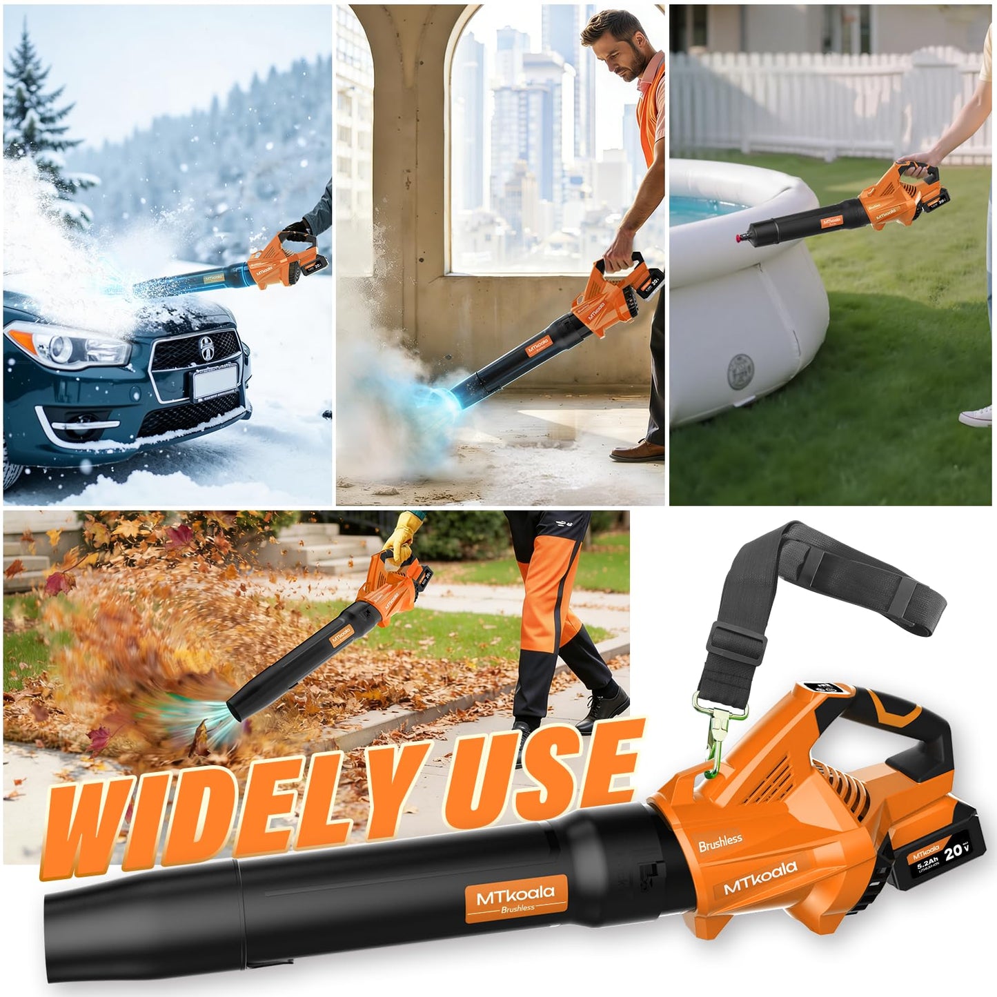 Leaf Blower Cordless, New Upgraded 1200W Brushless Motor Leaf Blower, 700CFM 200MPH with 3 Speed Modes, 160Mins Max Runtime, Handheld Electric Blower for Lawn Care, Yard, Dust & Snow (Orange)