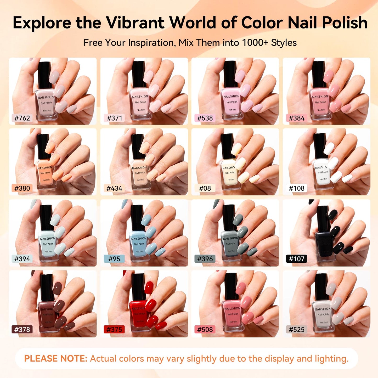 Nailshion Nude Gray Nail Polish Set Neutral 16 Colors with Base Top Coat