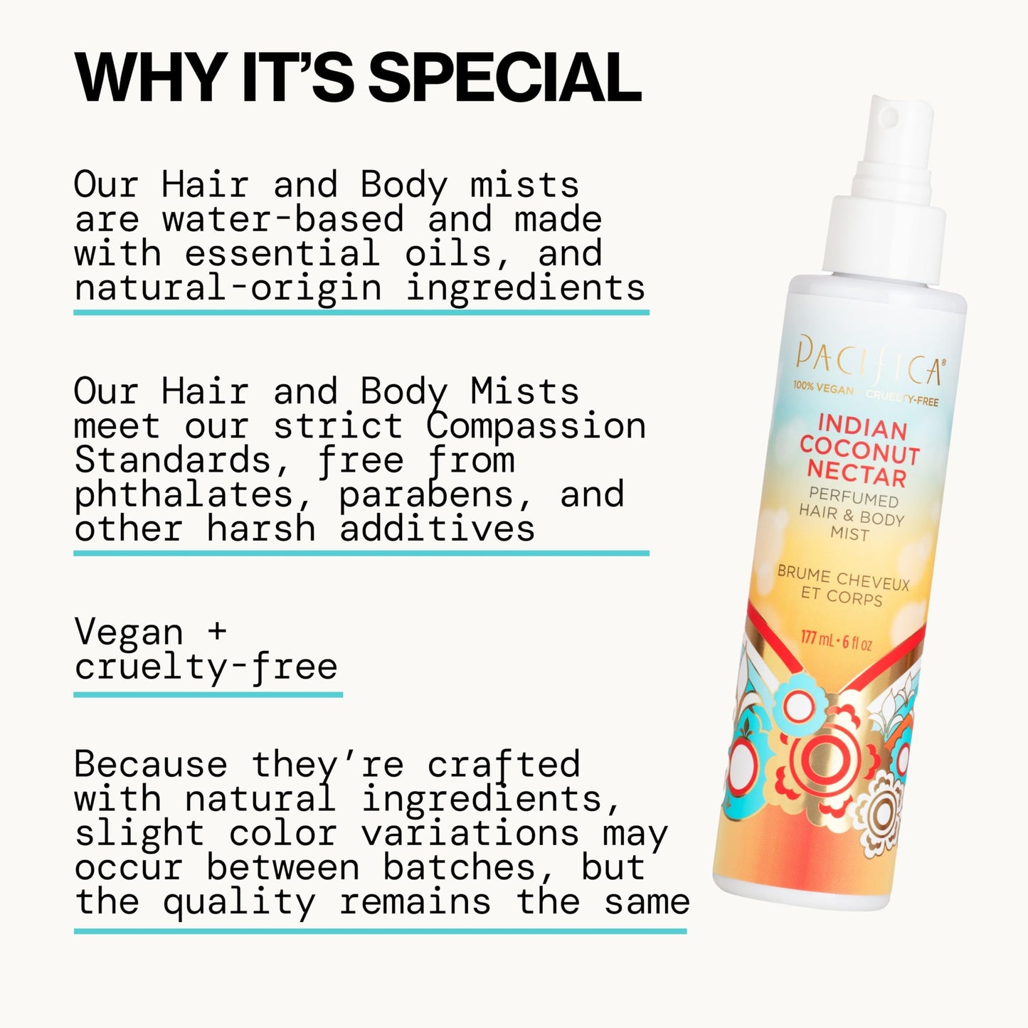Pacifica Beauty Indian Coconut Nectar Hair & Body Mist, Functional Fragrance For A Calming Experience, Paraben-Free, Vegan & Cruelty-Free, 5 Fl Oz