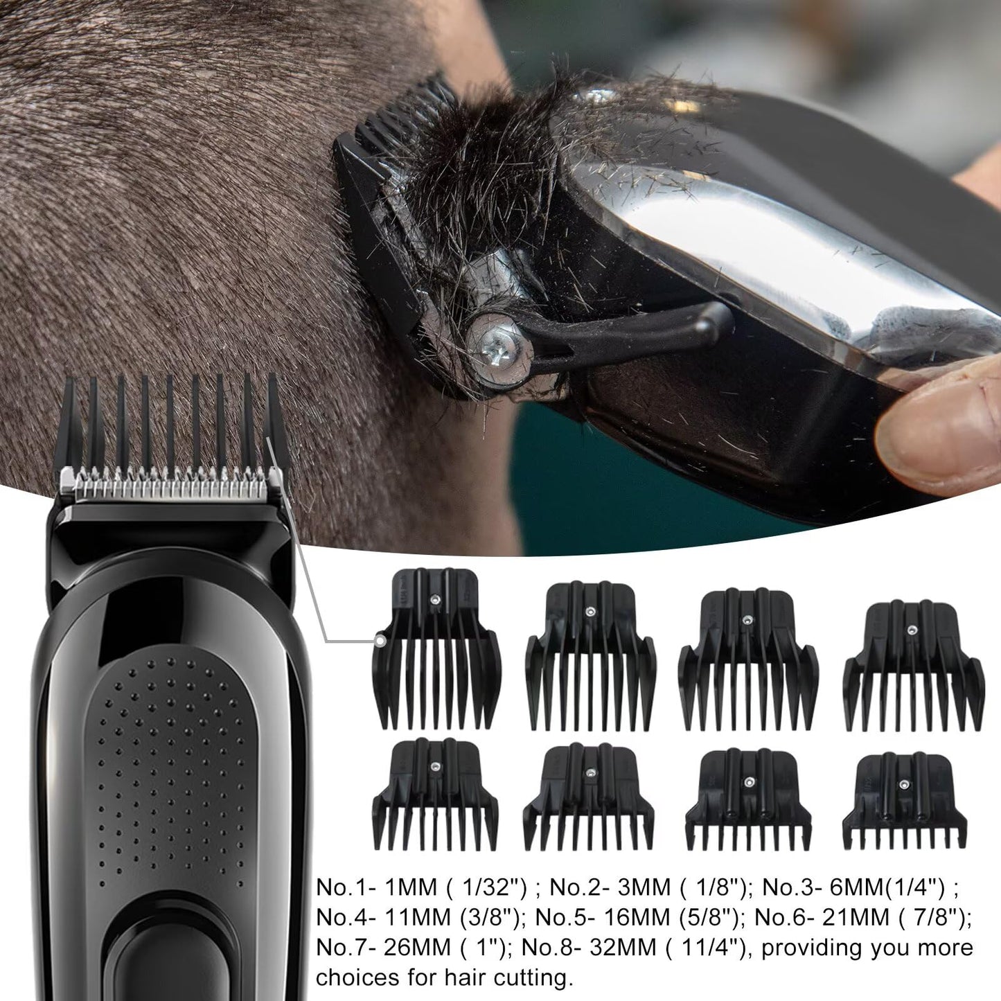 Updated 8 Pcs Trimmer Guards for BaBy-liss PRO Barberology FX787 & FX726 Trimmer, Replacement Guards Set with Metal Spring Clip - From 1/32-11/4 inch