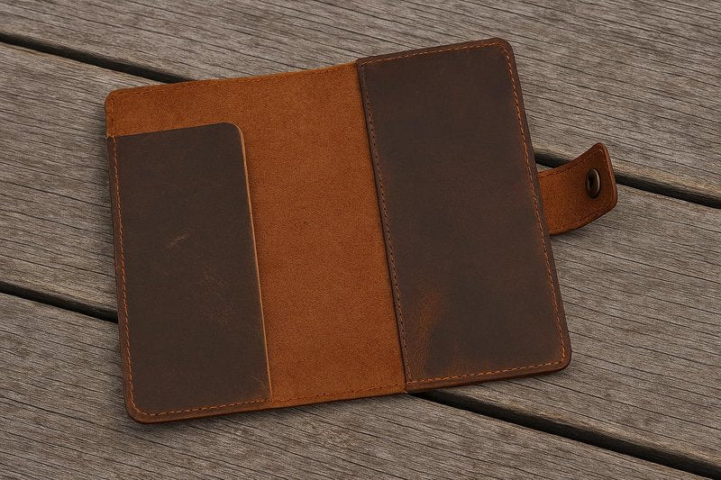CestAntiQ Full-Grain Tan Leather Checkbook Cover for Men, Women, Slim Bifold Organizer with Pen Holder, Handmade Executive Register Holder for Personal, Business Use, Valentine’s Day Gift