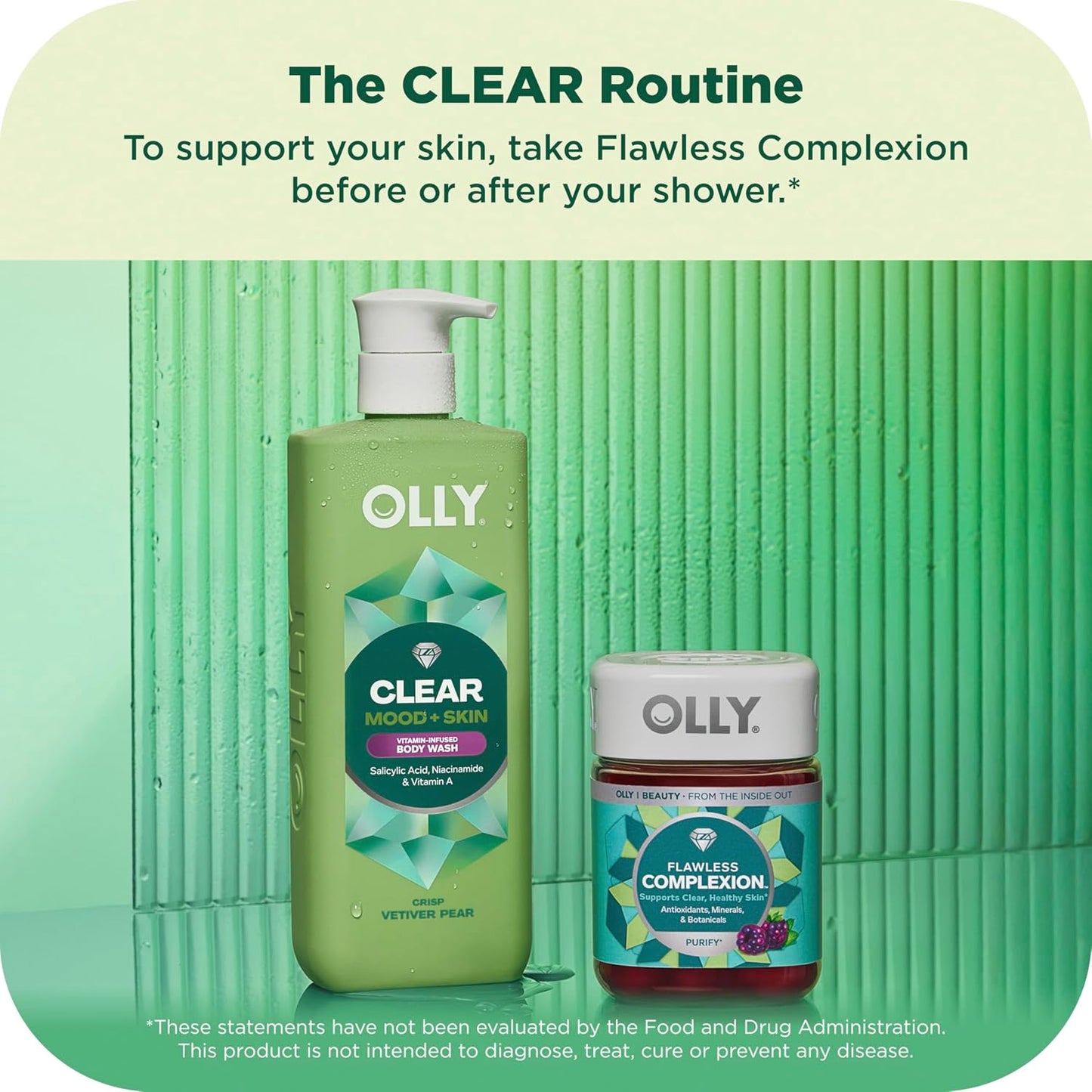 OLLY Body Wash - Clear Mood + Skin with Salicylic Acid, Niacinamide & Vitamin A | 17 Fl Oz for Smoother Skin